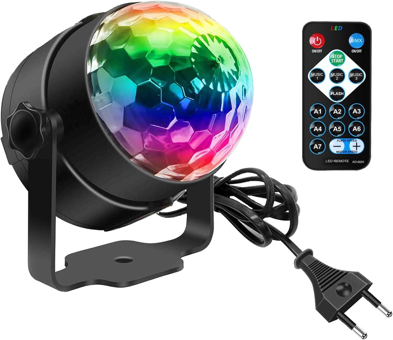 Athlix Discolicht Discokugel LED DJ Party Licht 360° Rotation mit Fernbedienung, LED fest integriert, 40m Reichweite, bis 60m², 7 Farbmuster