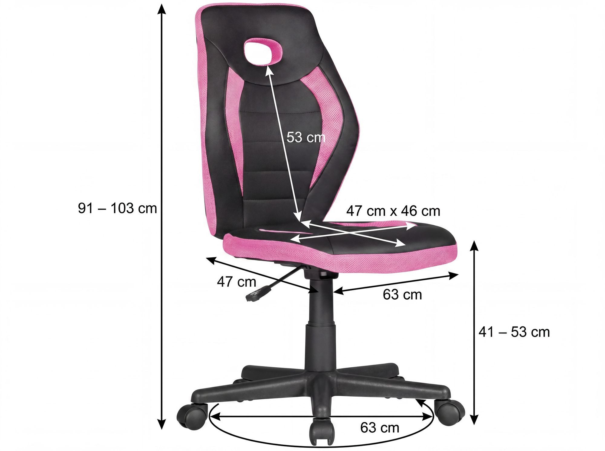 FINEBUY Drehstuhl Kinderstuhl Kinder Jugendstuhl Kinderschreibtischstuhl (Kinderdrehstuhl Schwarz/Pink f. Kinder ab 6 Jahren), Kinderschreibtischstuhl ohne Armlehne, Jugendstuhl