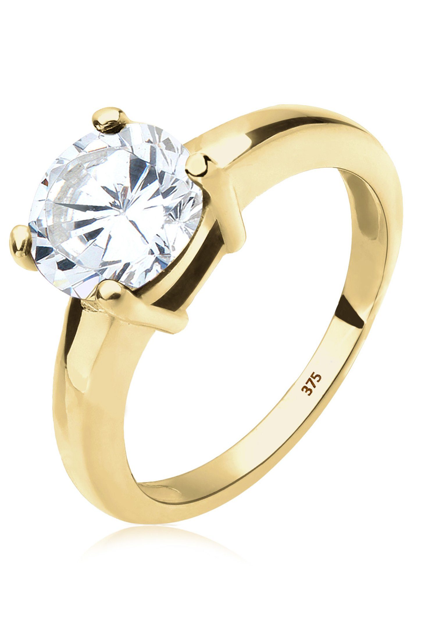 Elli Premium Fingerring Solitär Zirkonia Weiß 375 Gelbgold