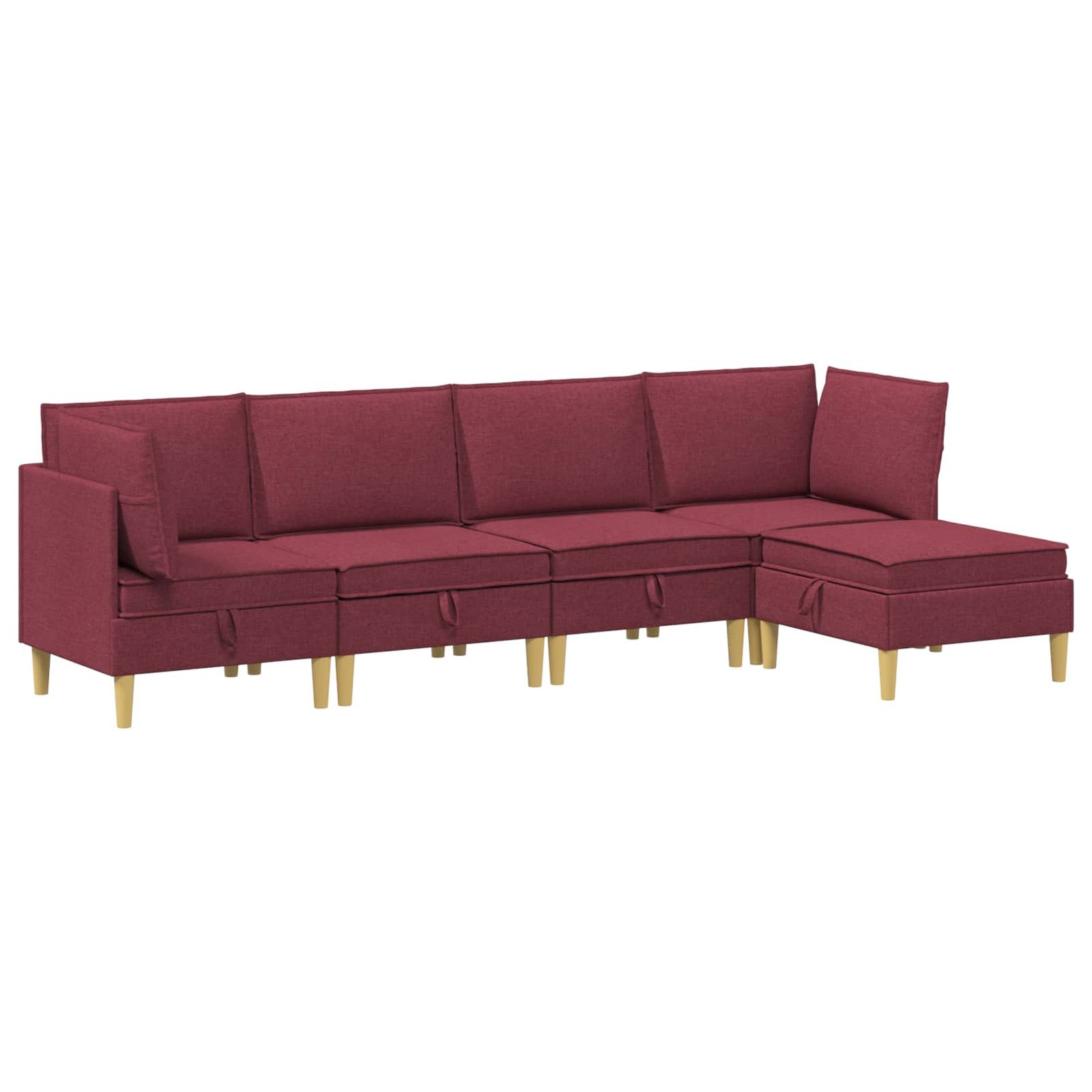 vidaXL Sitzgruppe Wohnzimmergarnitur mit Kissen mit Speicher 5 pcs Weinrot Stoff, (5-tlg)