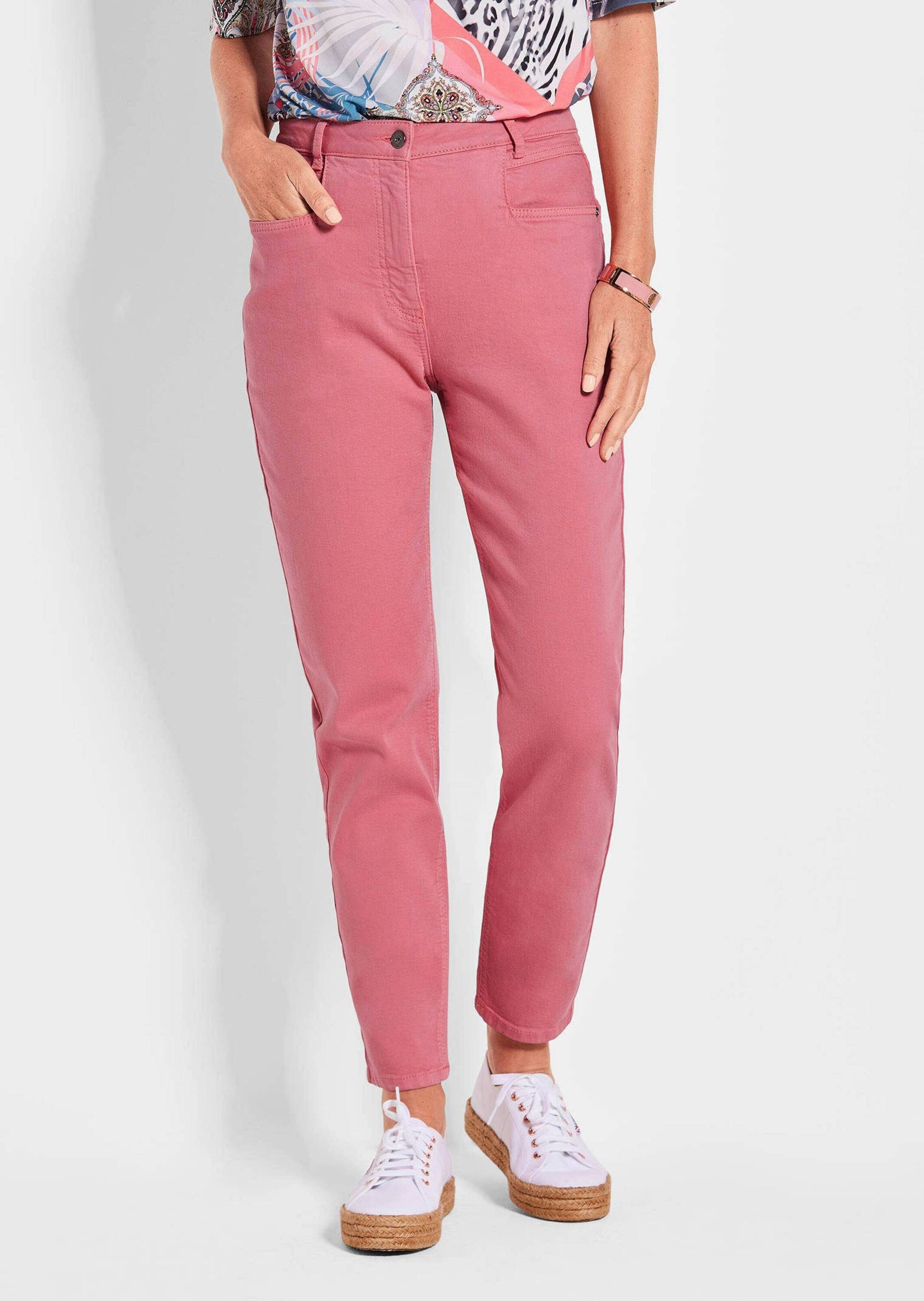 GOLDNER Bequeme Jeans Kurzgröße: Lange Hose SARA mit Formbund Sportliche Damenhose, rote Denim-Waschung, langes Bein, gerade