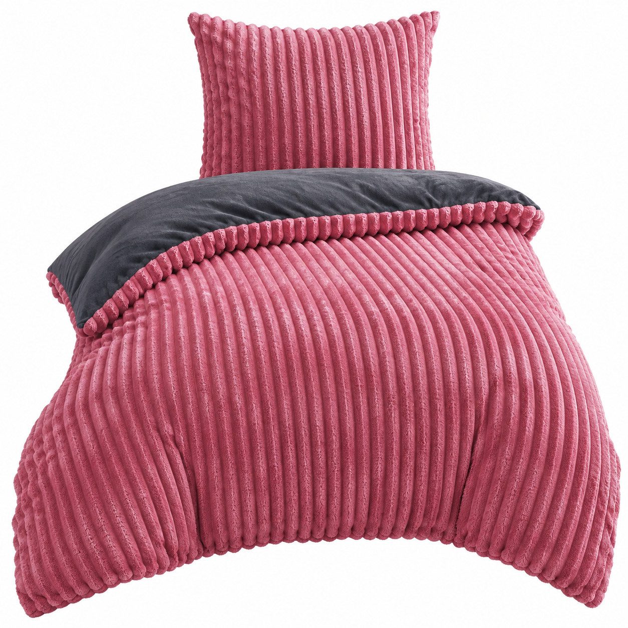 Leonado Vicenti Bettwäsche Teddyplüsch Cord Optik, Fleece, 2 teilig, extra warm und kuschelig, Winterbettwäsche Cashmere Touch