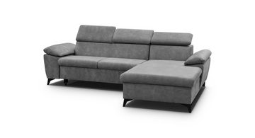 Beautysofa Polsterecke Colin, mit Schlaffunktion, Bettkasten, Ecke aus Velours, Polsterecksofa, mit verstellbaren Kopfstützen