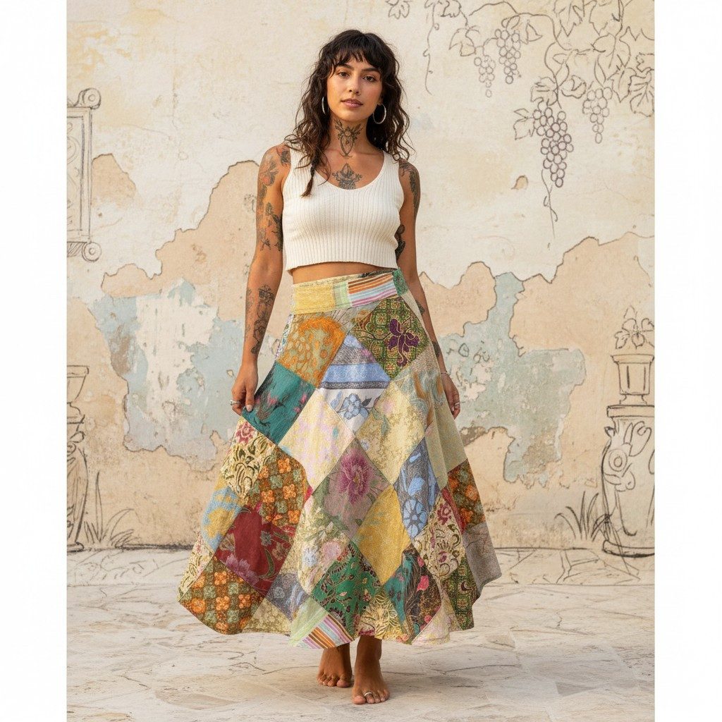 Guru-Shop Minirock Weit schwingender upcycling Patchwork.. alternative Bekl günstig online kaufen