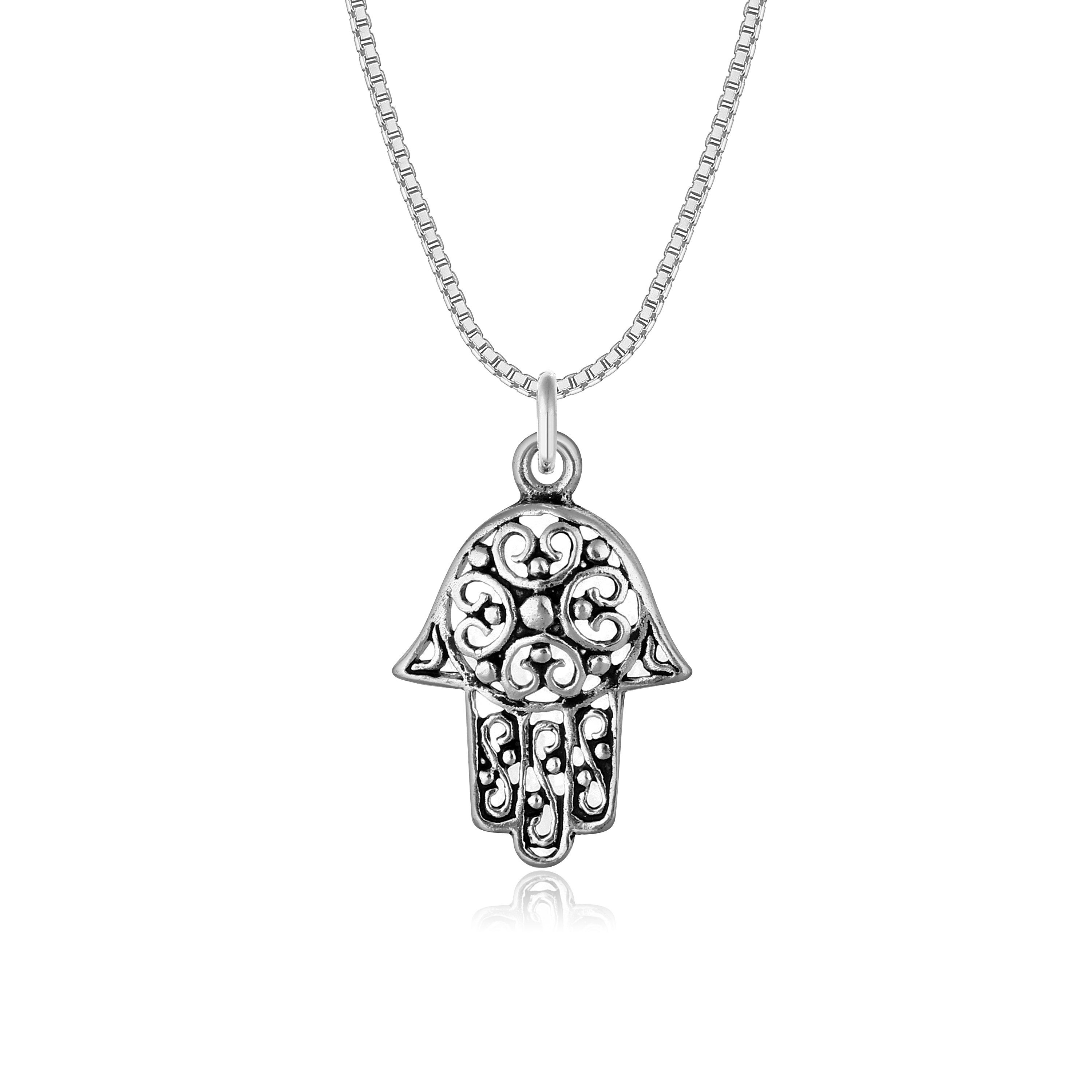 NAHLE Kette mit Anhänger Fatimas Hand - Schützende Hand der Fatima - Hamsa Glücksbringer (inkl. Schmuckbox), 925 Silber / rhodiniert