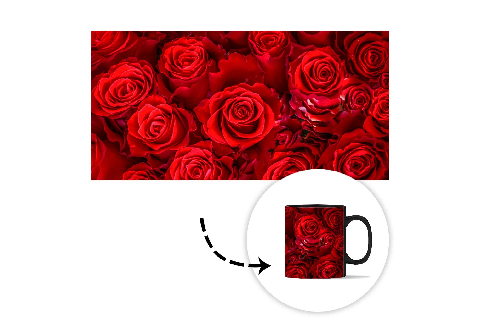 MuchoWow Zaubertasse, - Farbwechsel, Keramik, Tasse Rosen Kaffeetassen, Blumen Geschenk Rot, Teetasse, -