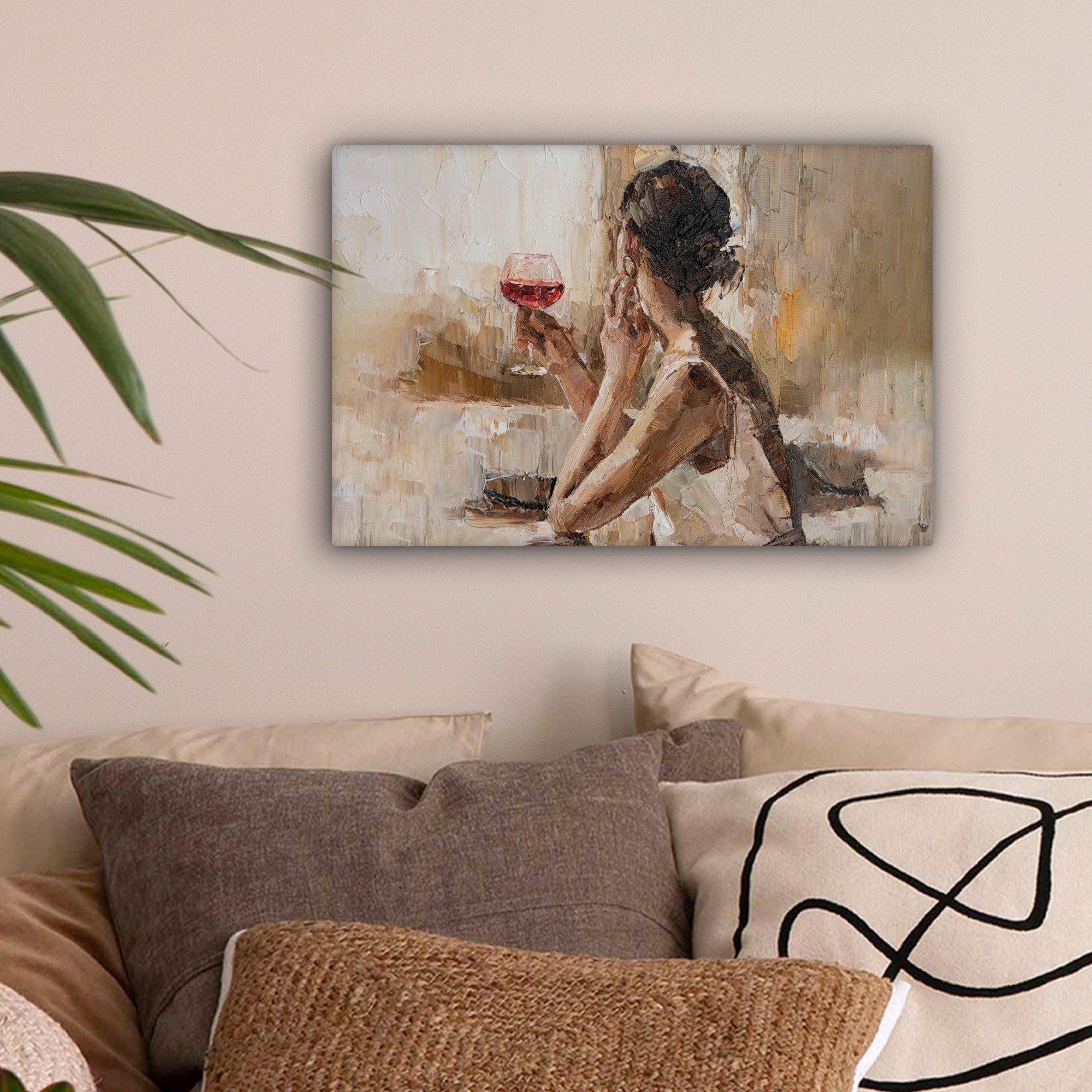 OneMillionCanvasses® Leinwandbild Kunstdrucke - Ölfarbe - Frau - Wein, Foto günstig online kaufen