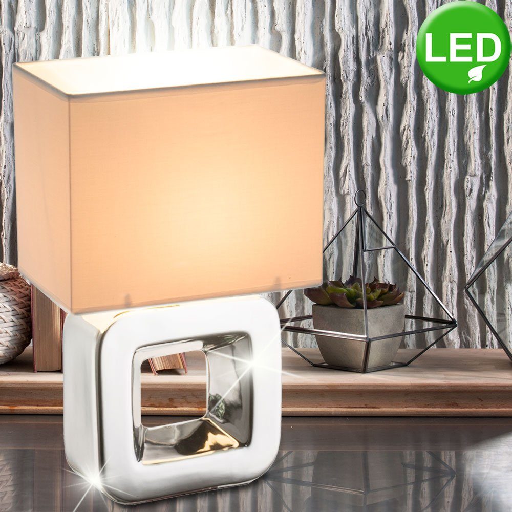 etc-shop LED Tischleuchte, Leuchtmittel inklusive, Warmweiß, Textil Tisch Lampe Wohn Schlaf Zimmer Keramik Nacht Licht
