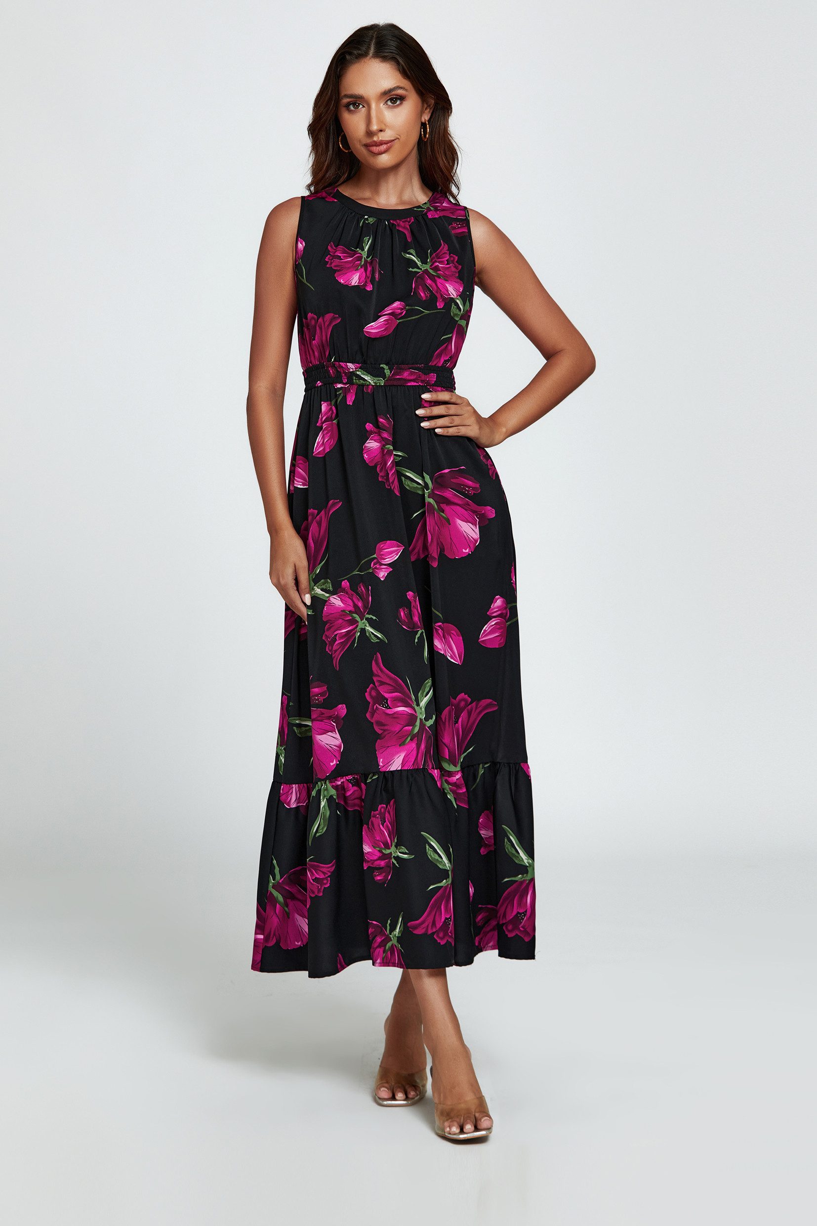 FS Collection Maxikleid Damen Maxikleid geblümt – Neckholder, fließend (XS günstig online kaufen