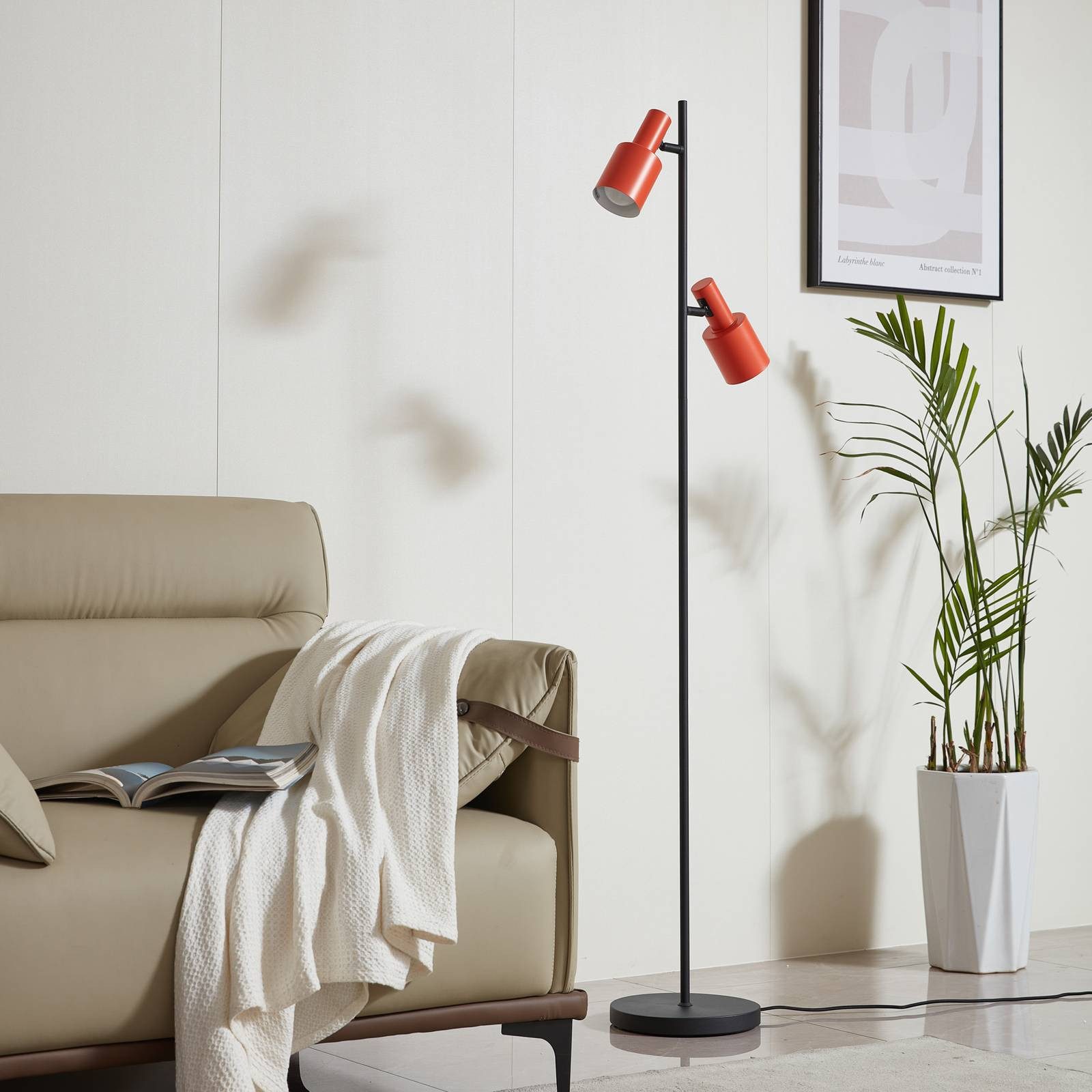 Lindby Stehlampe Ovelia, Metall, Schwarz IP20, 2 x 15 W LED