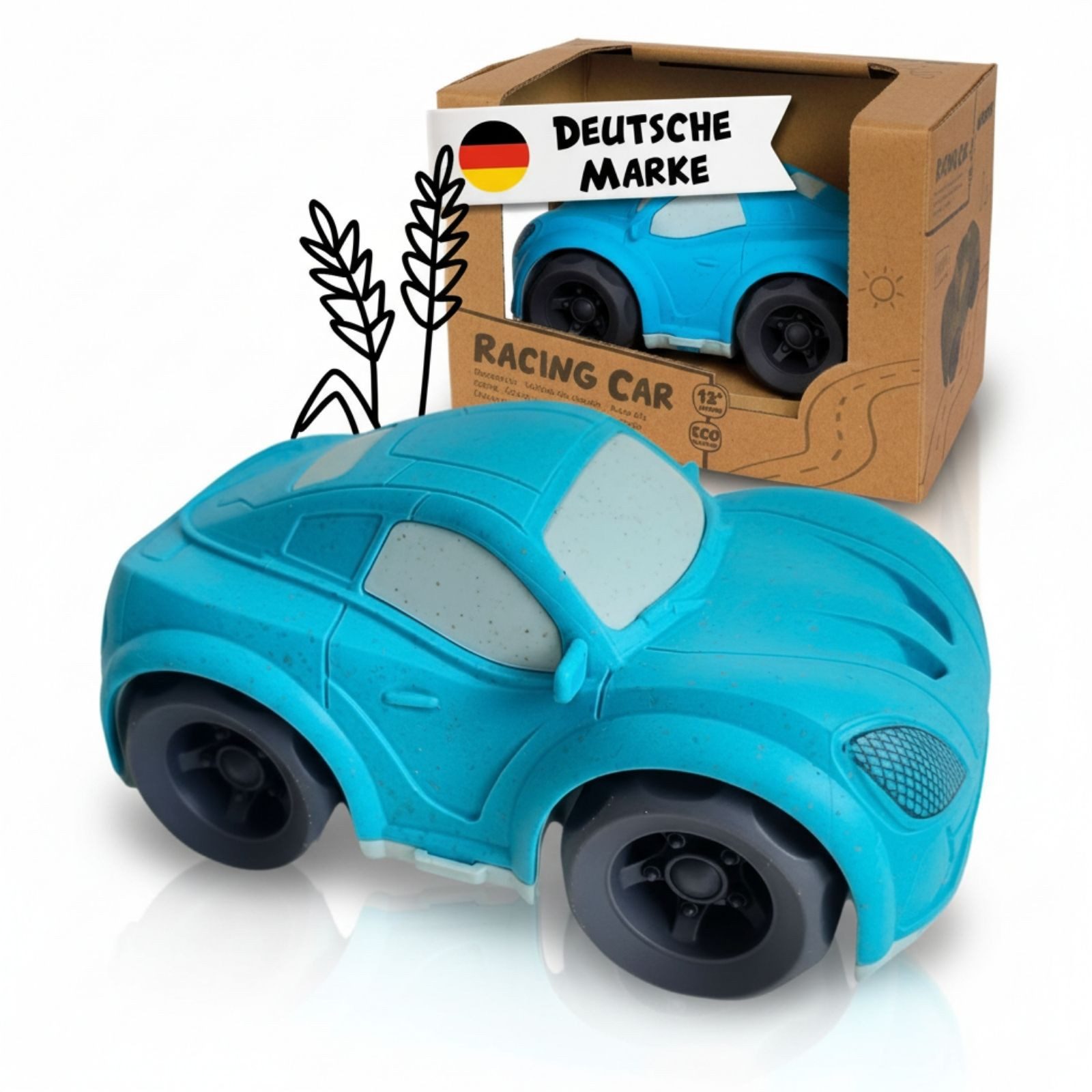 alldoro Spielzeug-Rennwagen kleines Rennauto für Kinder ab 1 Jahr, aus Kunststoff-Weizenstroh-Mix, buntes Spielzeugauto für Kinderzimmer & Sandkasten, zufällige Farbwahl