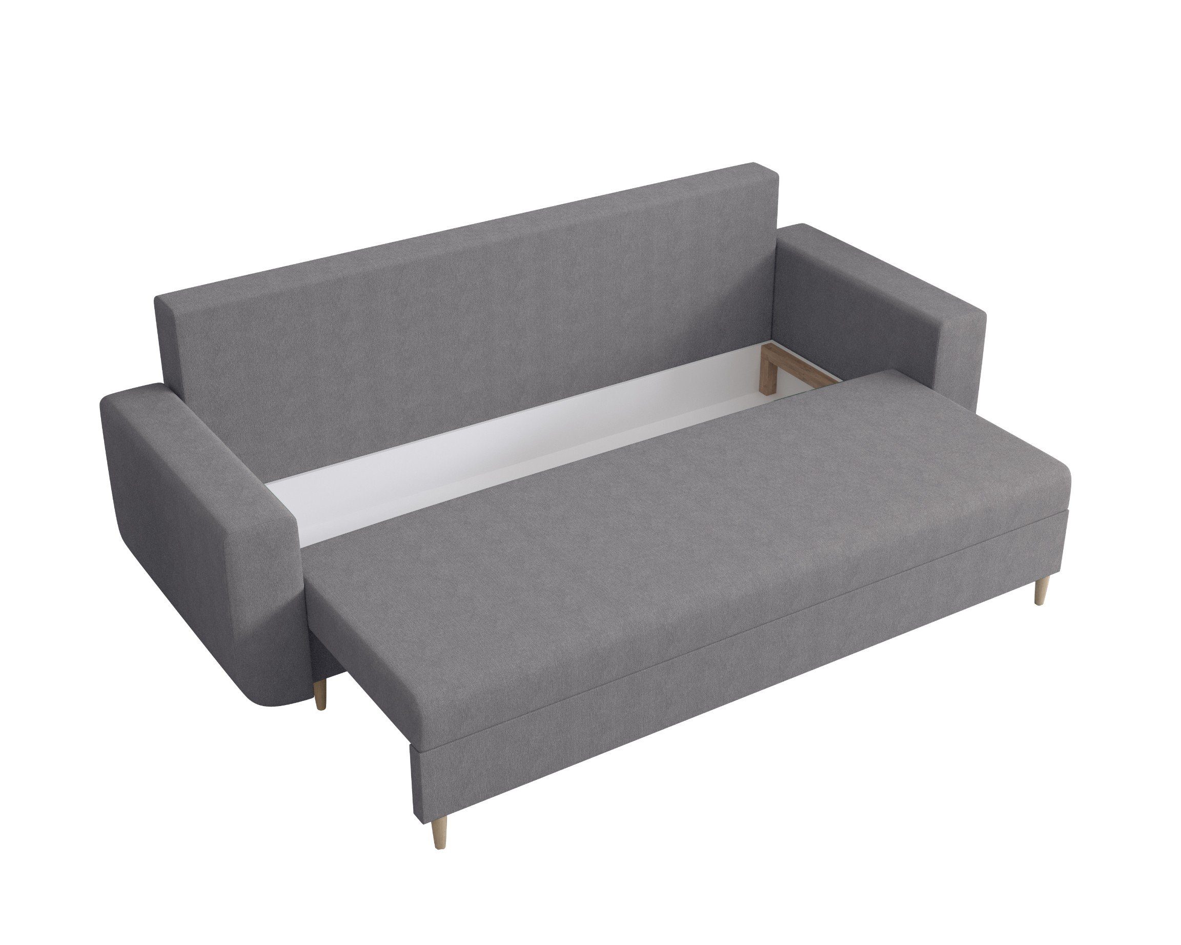 Bettkasten, Schlaffunktion Sofa COUCH Schlafsofa, Grau und DELFIN pressiode mit