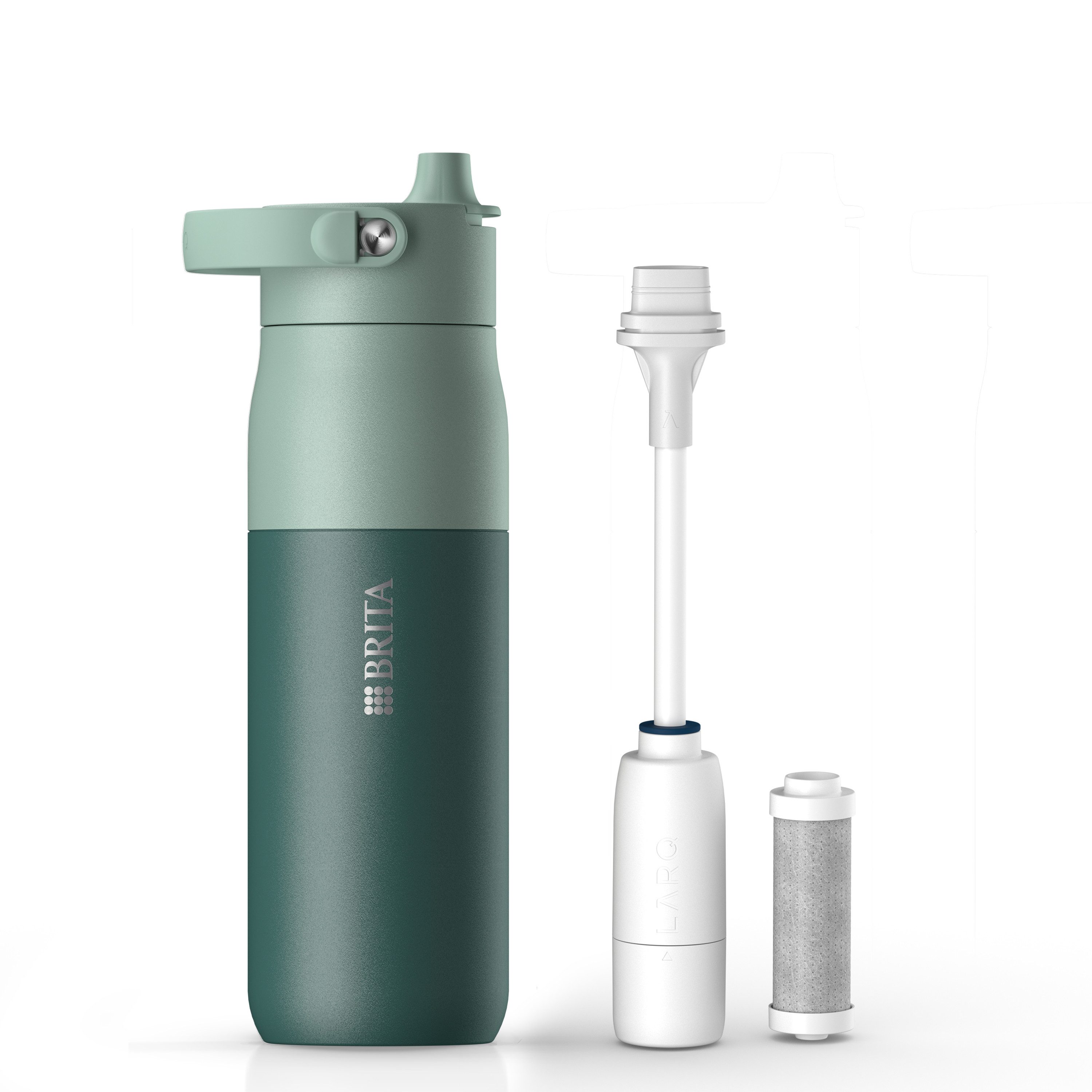 BRITA Trinkflasche BRITA LARQ Essential Filter Trinkflasche (680ml) mit Strohhalm, Edelstahl Wasserflasche mit doppelwandiger Isolierung - hält 24h kalt