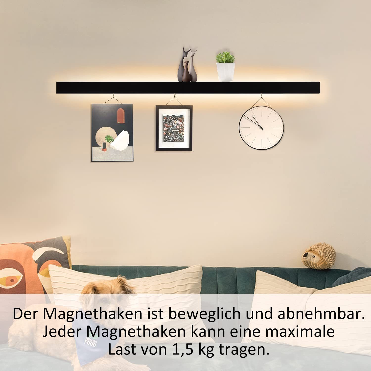 integriert, Beleuchtung 3 100 fest Wandleuchte schwarz Magnethaken, * LED warmweiß, Mit 9 Innen ZMH 100CM 4,5 * cm Wohnzimmer LED