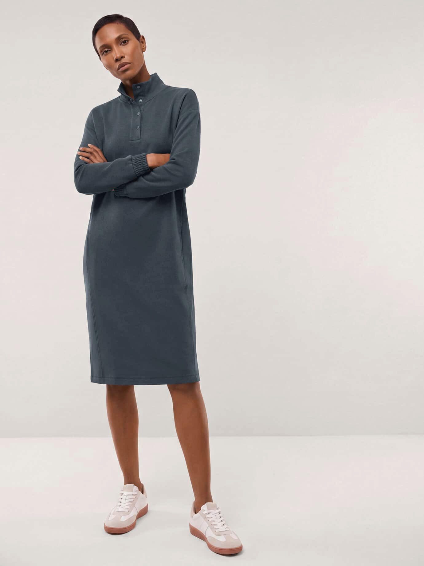 Walbusch Jerseykleid Damen Jerseykleid mit Druckknöpfen Stehkragen, pflegeleicht