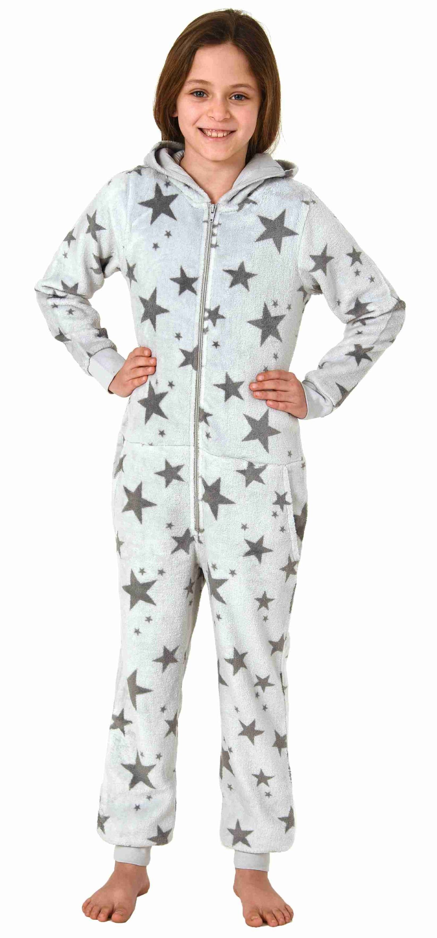 Pyjama Mädchen Jumpsuit Overall Schlafanzug langarm in Sterne Optik