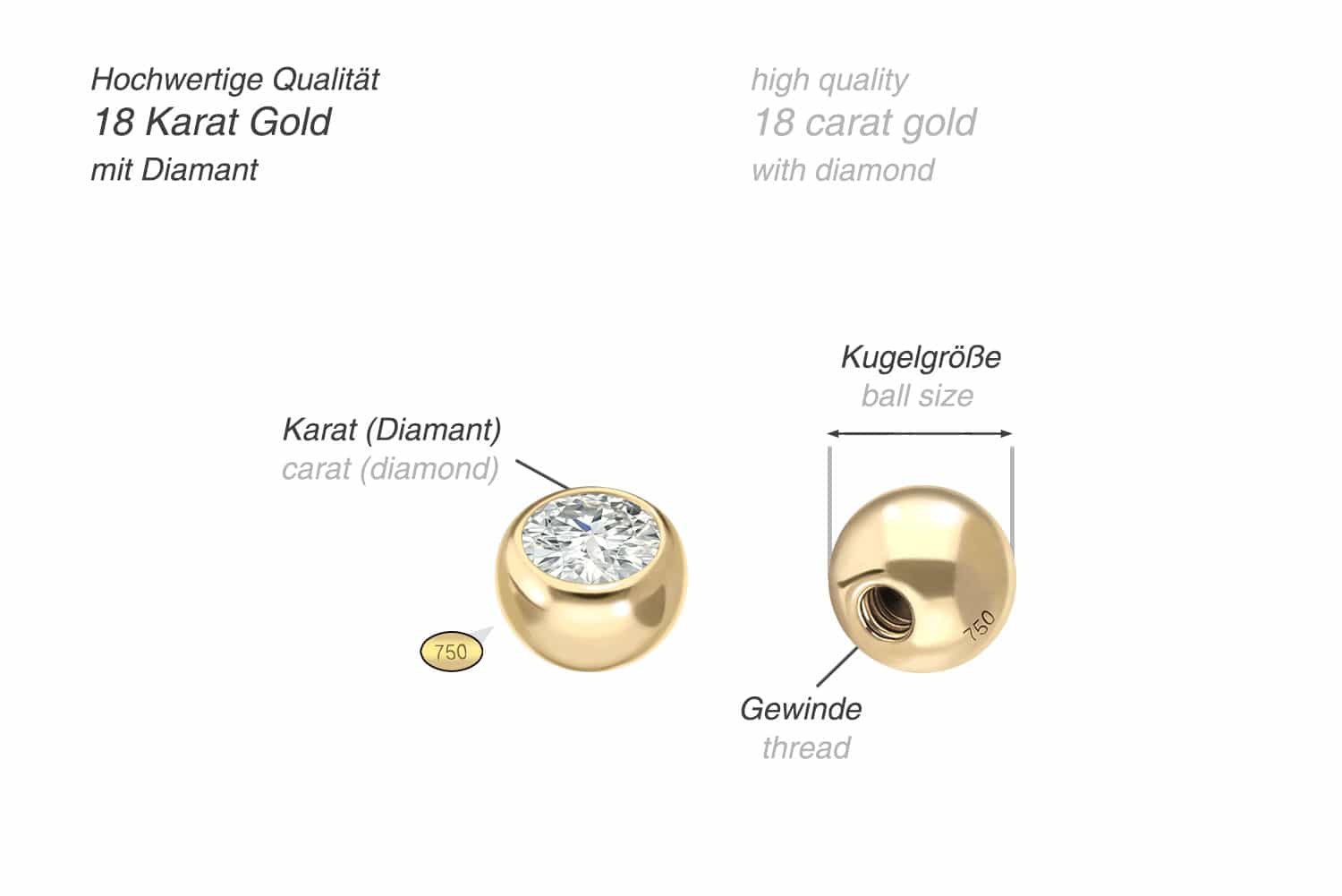 PIERCINGLINE Piercing-Set 18 Karat Gold Schraubkugel DIAMANT (Schraub-Aufsätze, 1-tlg)