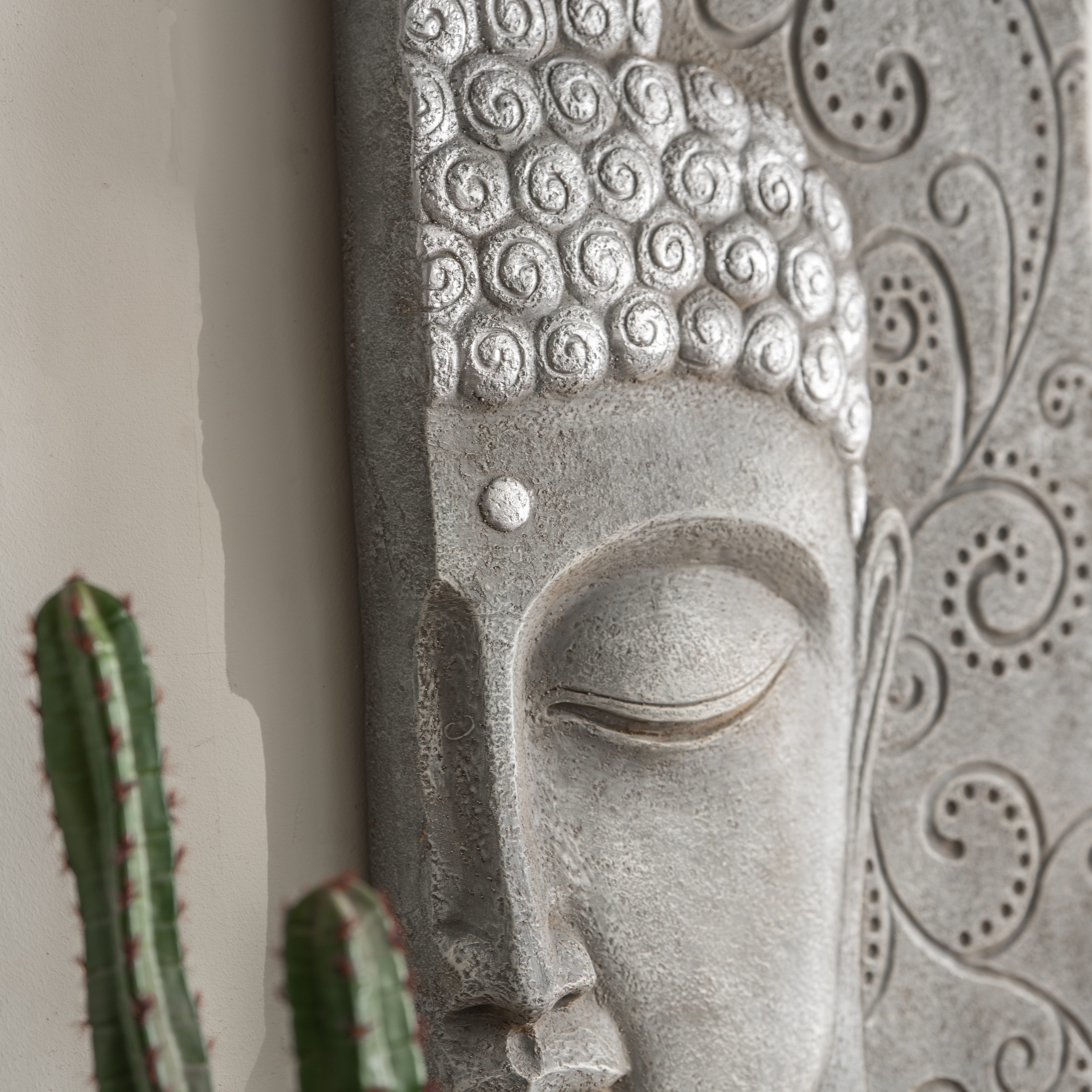 K&L Wall Art Wanddekoobjekt Buddha Wandskulptur Steinoptik asiatische Feng Shui Deko 3D Wandfigur (Buddha Wandbild), mit Seilaufhängung