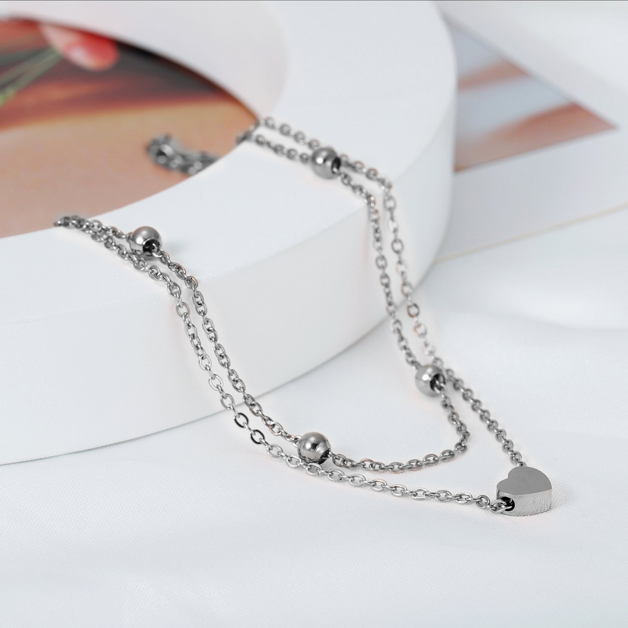 Kim Johanson Fußkette Heart, aus Edelstahl, mit Herz-Anhänger, verstellbar & zart – Bild 4 von 5