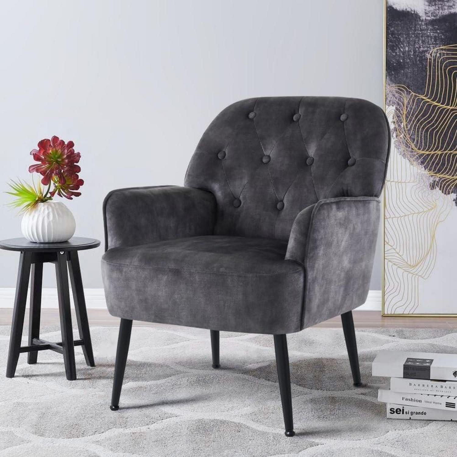 LuxusKollektion Cocktailsessel Sessel Cocktailsessel Lesesessel Samt Armlehnen Dreh Polster Grau
