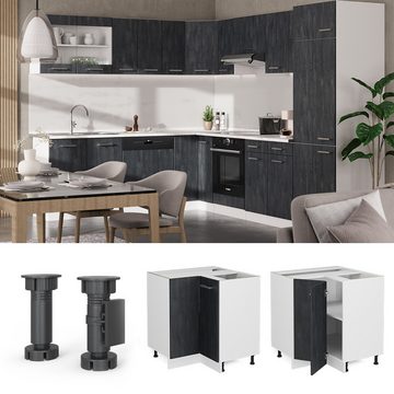 Livinity® Eckunterschrank Küchenunterschrank R-Line 75,6 cm Weiß Schwarz Beton