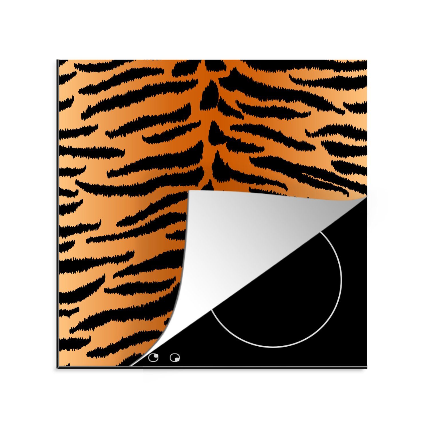 MuchoWow Herdblende-/Abdeckplatte Streifen, Ceranfeldabdeckung, mit schwarzen Vinyl, cm, Arbeitsplatte küche tlg), Tigerdruck 78x78 (1 für