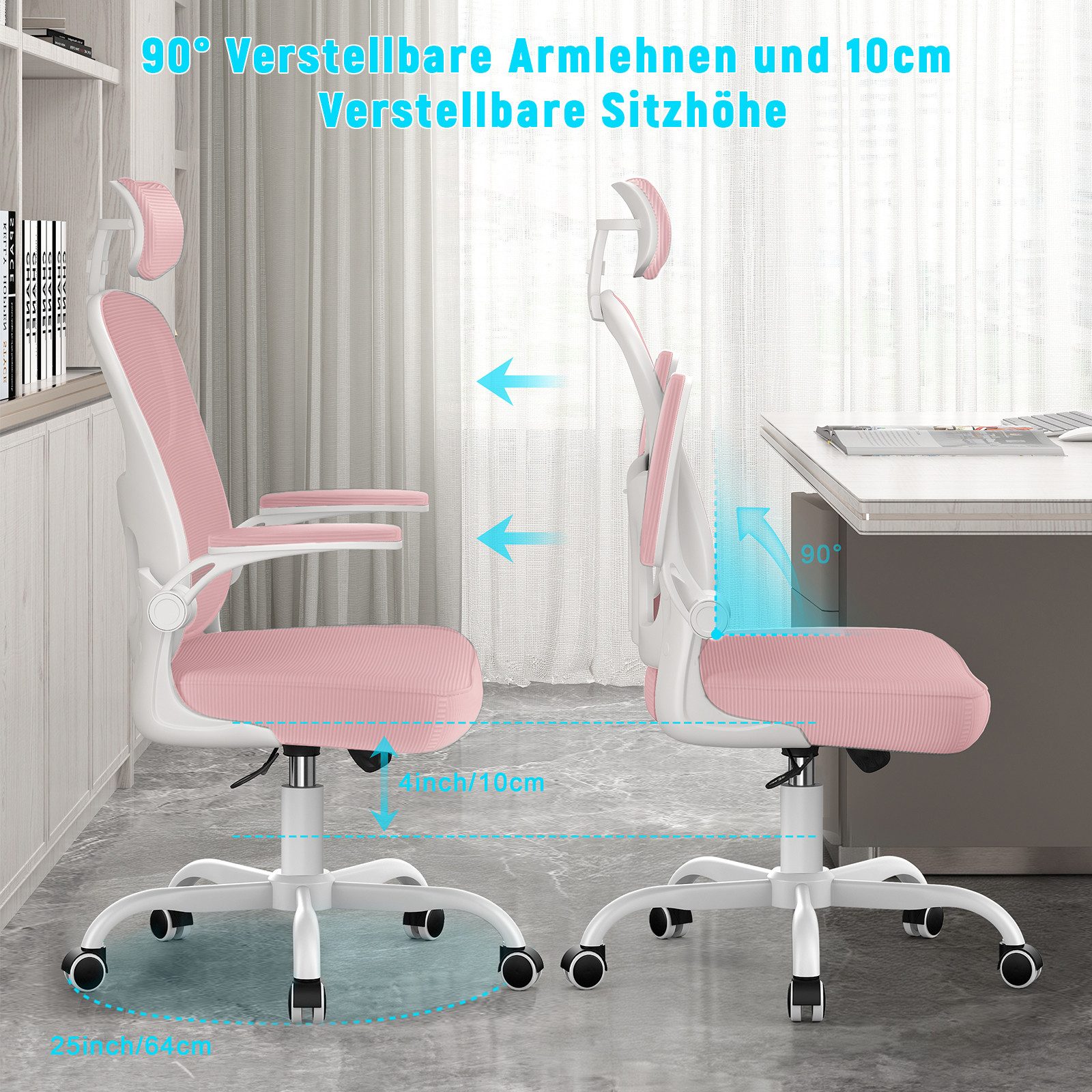 ZAISZE Bürostuhl Ergonomischer Bürostuhl mit Netzbezug und klappbaren Armlehnen (Spar-Set), Einstellbarer für maximale Bewegungsfreiheit – Bild 5 von 5