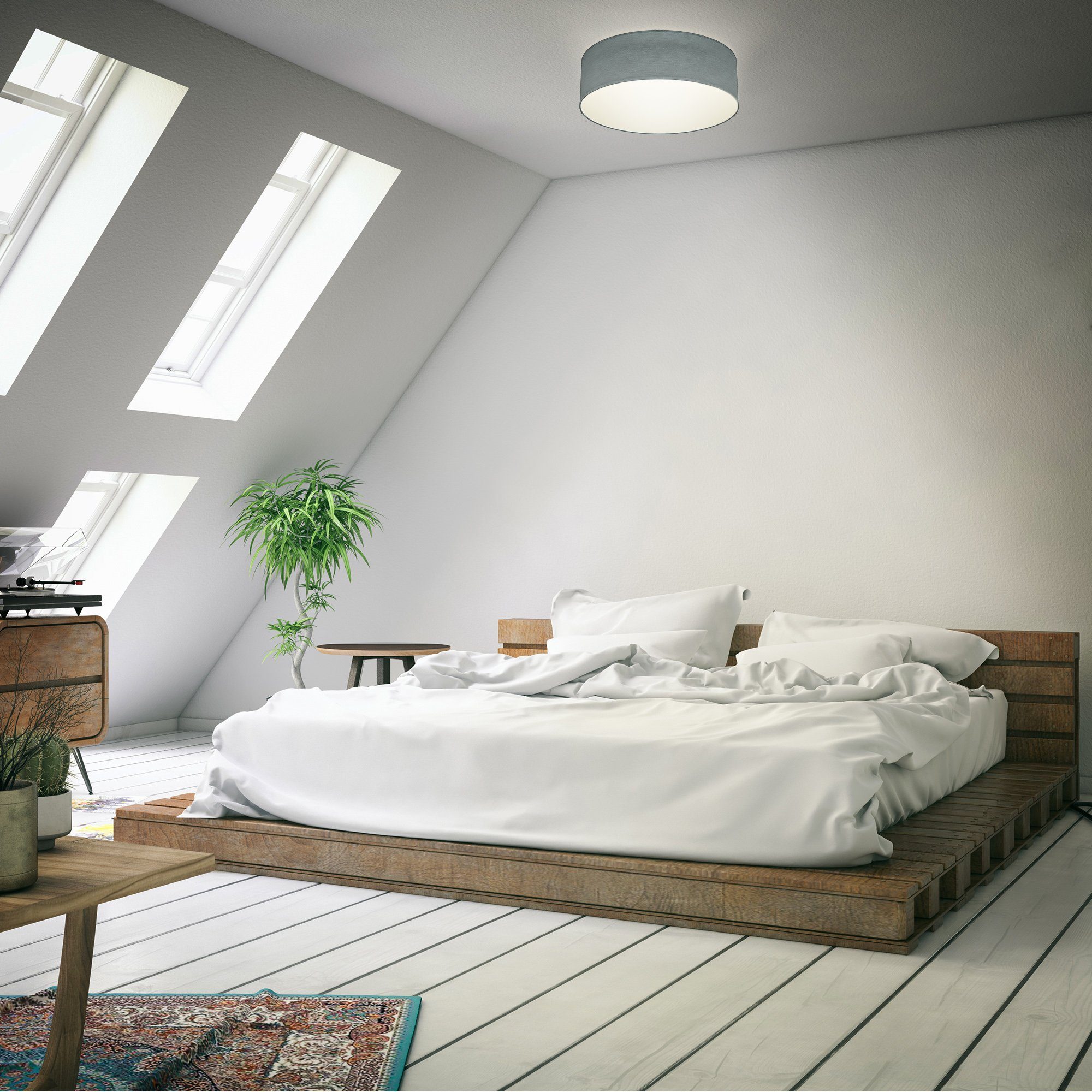 Schlafzimmer, ohne LED Lampenschirm, Deckenleuchte, Leuchtmittel, B.K.Licht grau, Deckenlampe, Textil E27, Wohnzimmer
