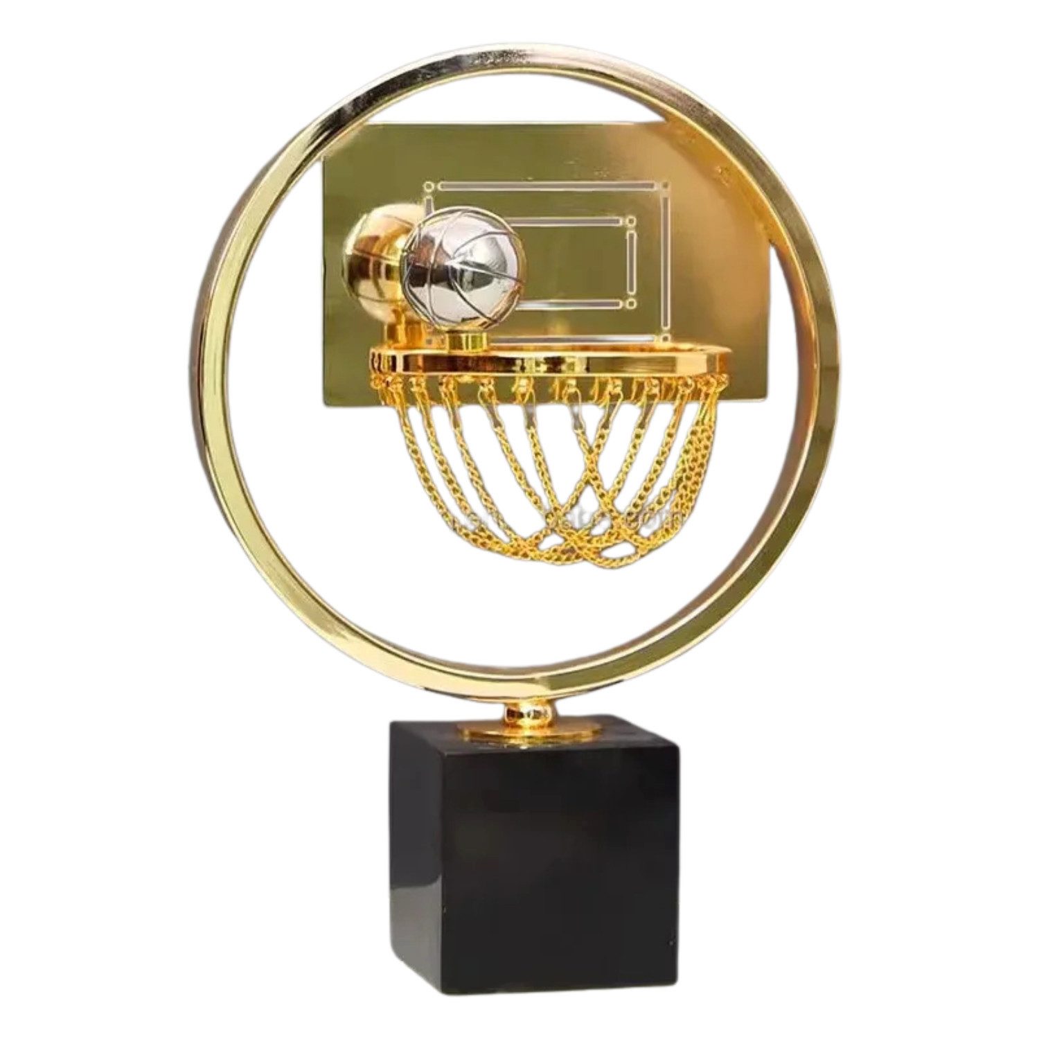Quality Elegance Skulptur Goldene Basketball Dekofigur Luxus Metall Kreis Design