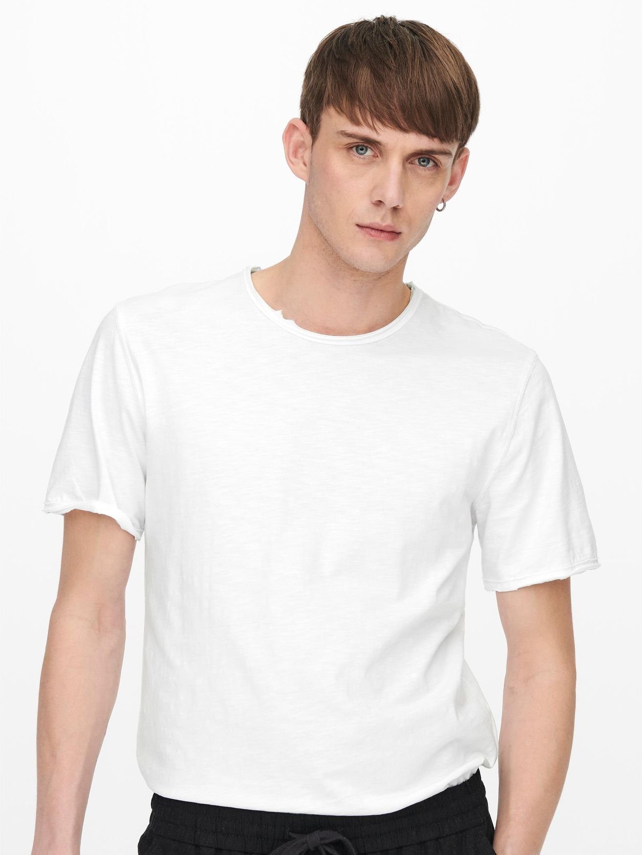 Basic ONLY Weiß-2 Einfarbiges Langes in 4783 & Kurzarm Rundhals Shirt ONSBENNE T-Shirt SONS T-Shirt
