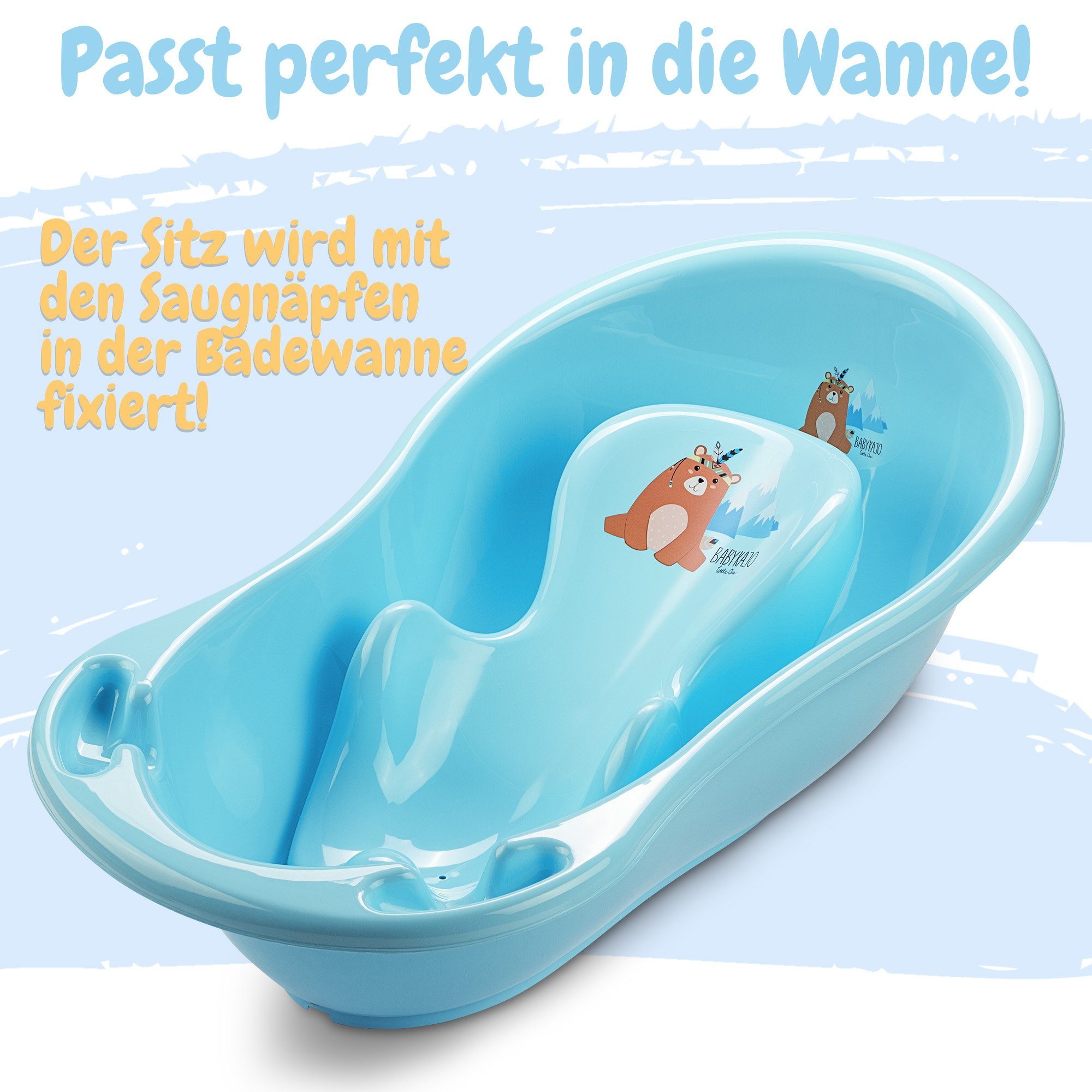 Wanneneinsatz 2-tlg), Bärchen - blau (Komplett-Set, + Wanne Rheinland geprüft Baby Babybadewanne, TÜV Babykajo