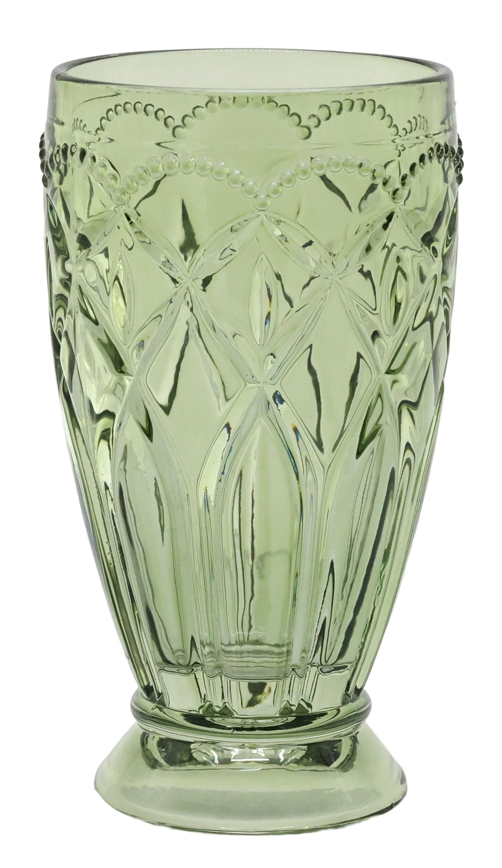 Chic Antique Glas Chic Antique - Wasserglas Trinkglas Glas 350ml Olive Grün mit Muster, Glas