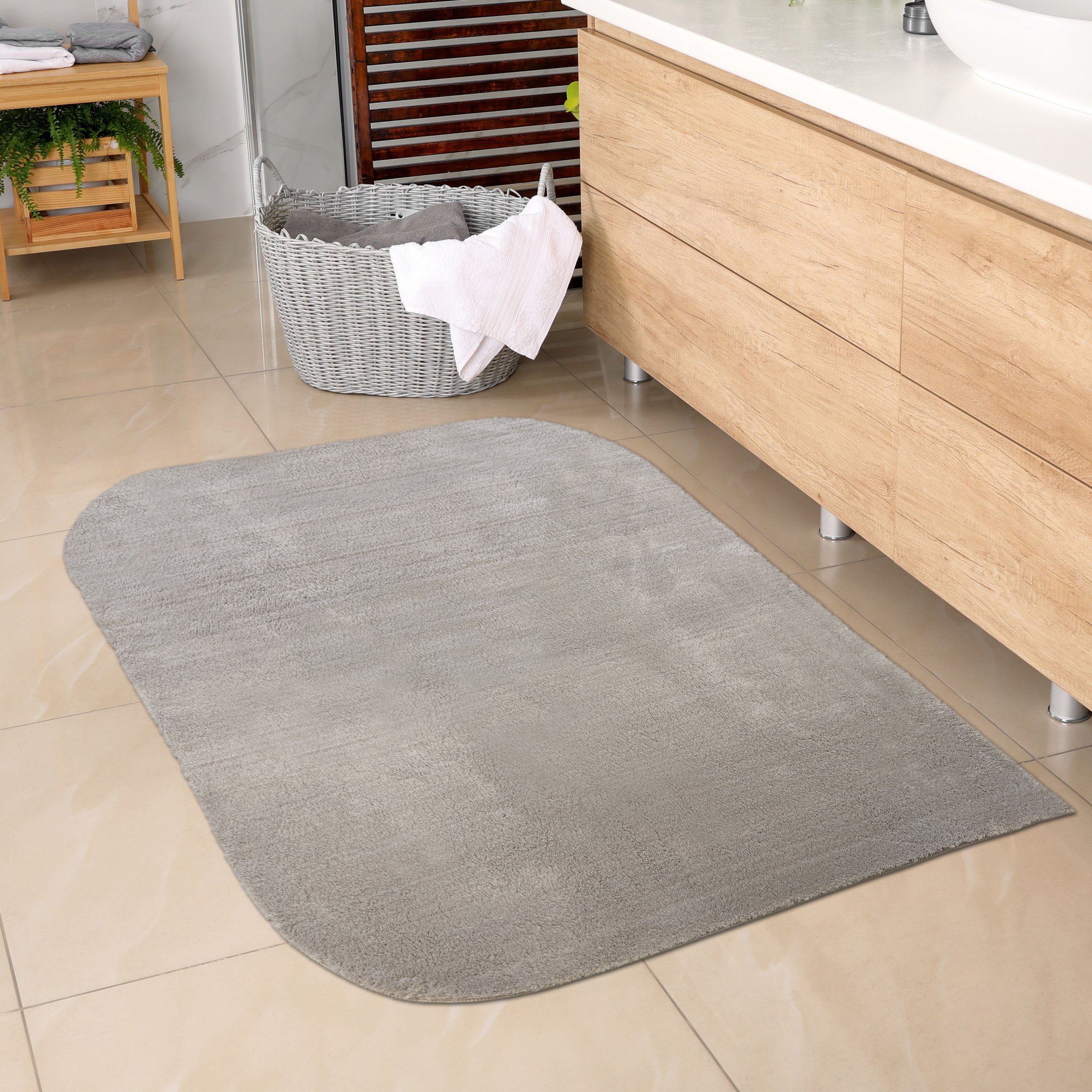 Teppich Badezimmer Teppich mit abgerundeten Ecken, waschbar, in sand, Carpetia, rechteckig, Höhe: 16 mm