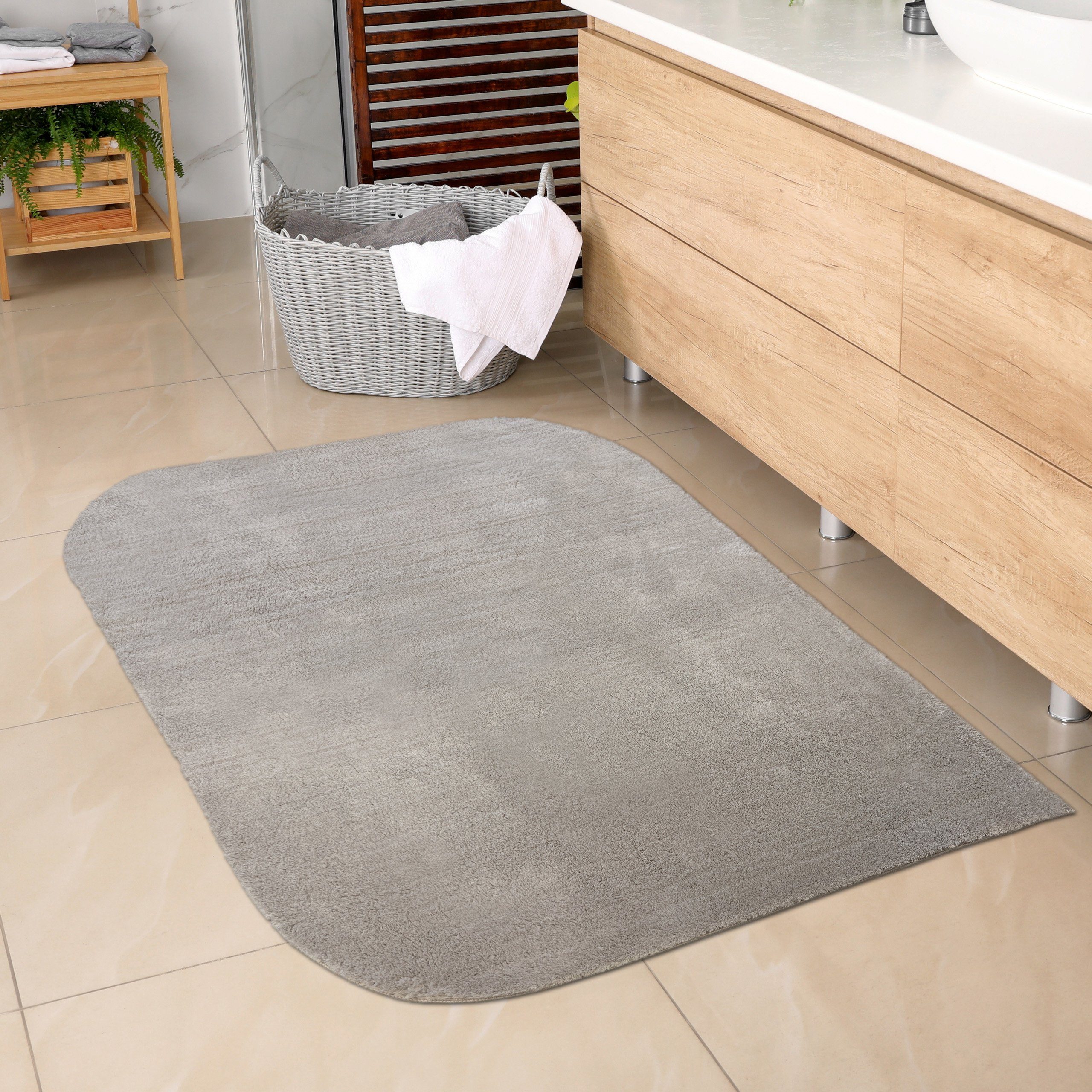 Carpetia Teppich Badezimmer Teppich mit abgerundeten Ecken, waschbar, in sand, rechteckig, Höhe: 16 mm