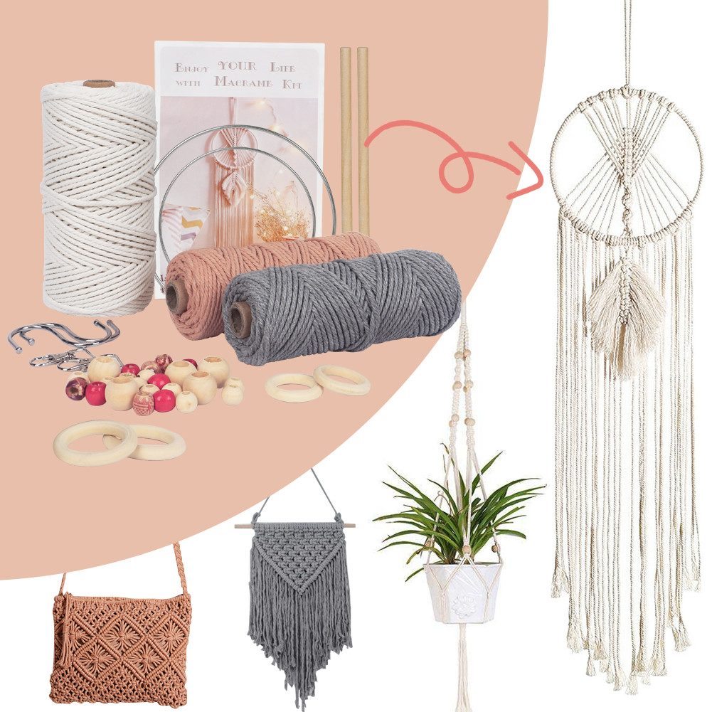 OSTWOLKE DIY Makramee Kit Makramee Cord für Anfänger Erwachsene mit Anleitung Bastelgarn, (1-St)