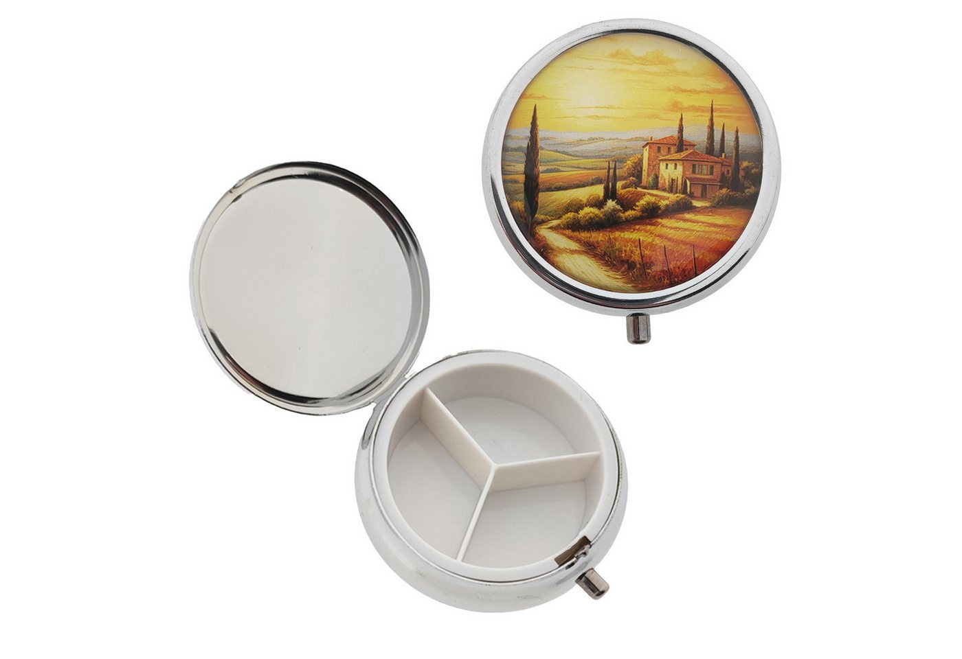 Thumbnail - varivendo Pillendose 3er Set Pillendose "Nostalgie" Landschaft, Leuchtturm, Schiff (Set, 3 St., Pillendosen), pill box P...