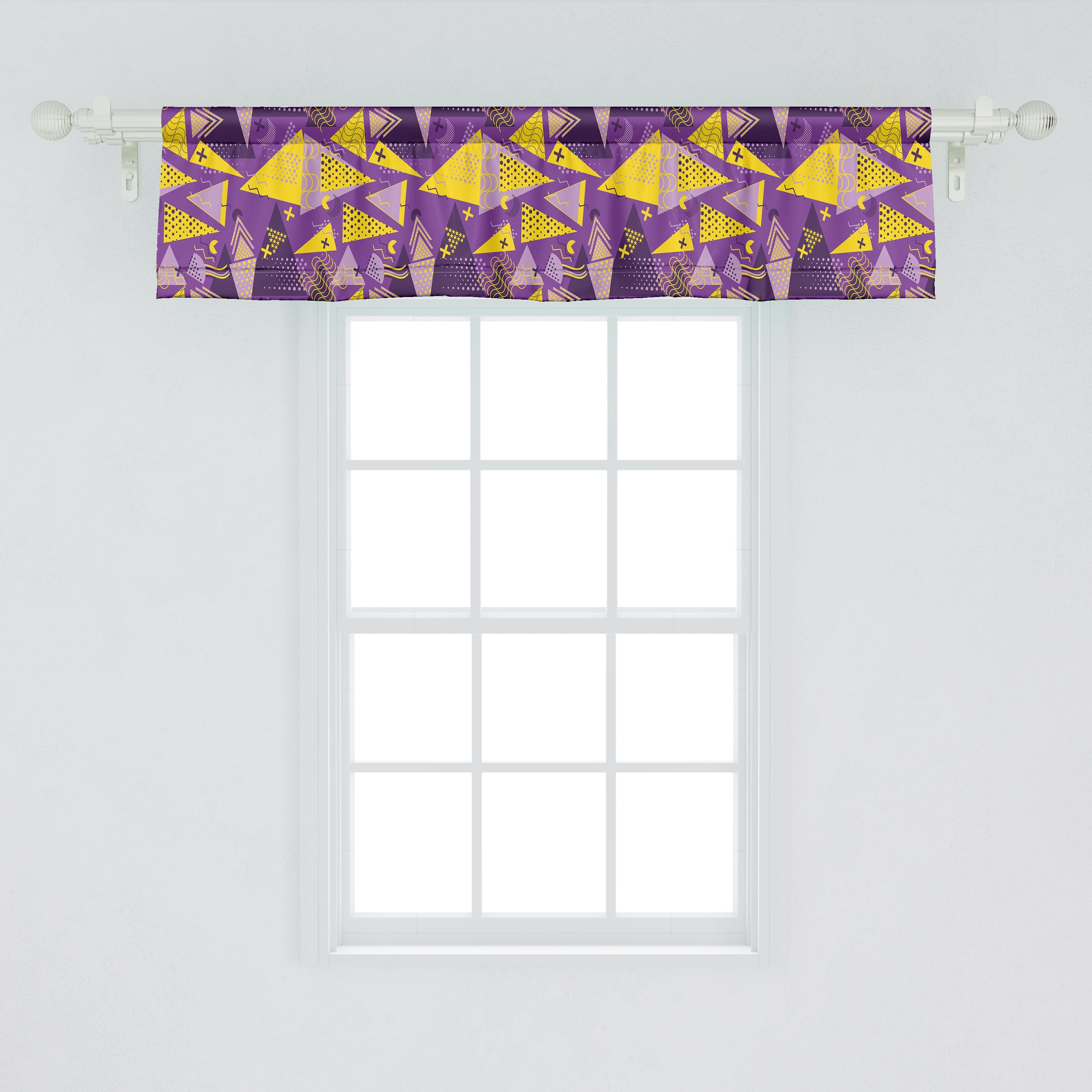 Scheibengardine Vorhang Volant Microfaser, Geometrisch Memphis für Dekor Schlafzimmer mit Abakuhaus, lustige Küche Stangentasche,