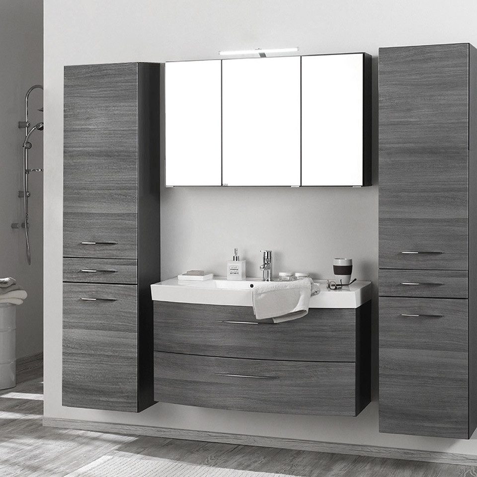 Lomadox Badmöbel-Set FLORIDO-03, (Spar-Set, 4-St), Badmöbel Set Eiche Rauchsilber, grau (4-teilig), BxHxT: 210x200x47 cm