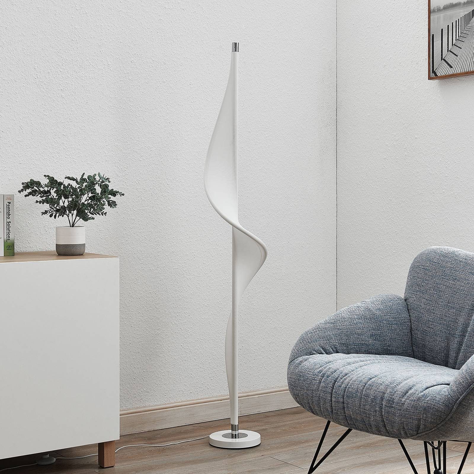 Lucande Stehlampe Edano, dimmbar, LED-Lampen, warmweiß, Modern, Aluminium, Textil, weiß, chrom, 1 flammig, inkl.