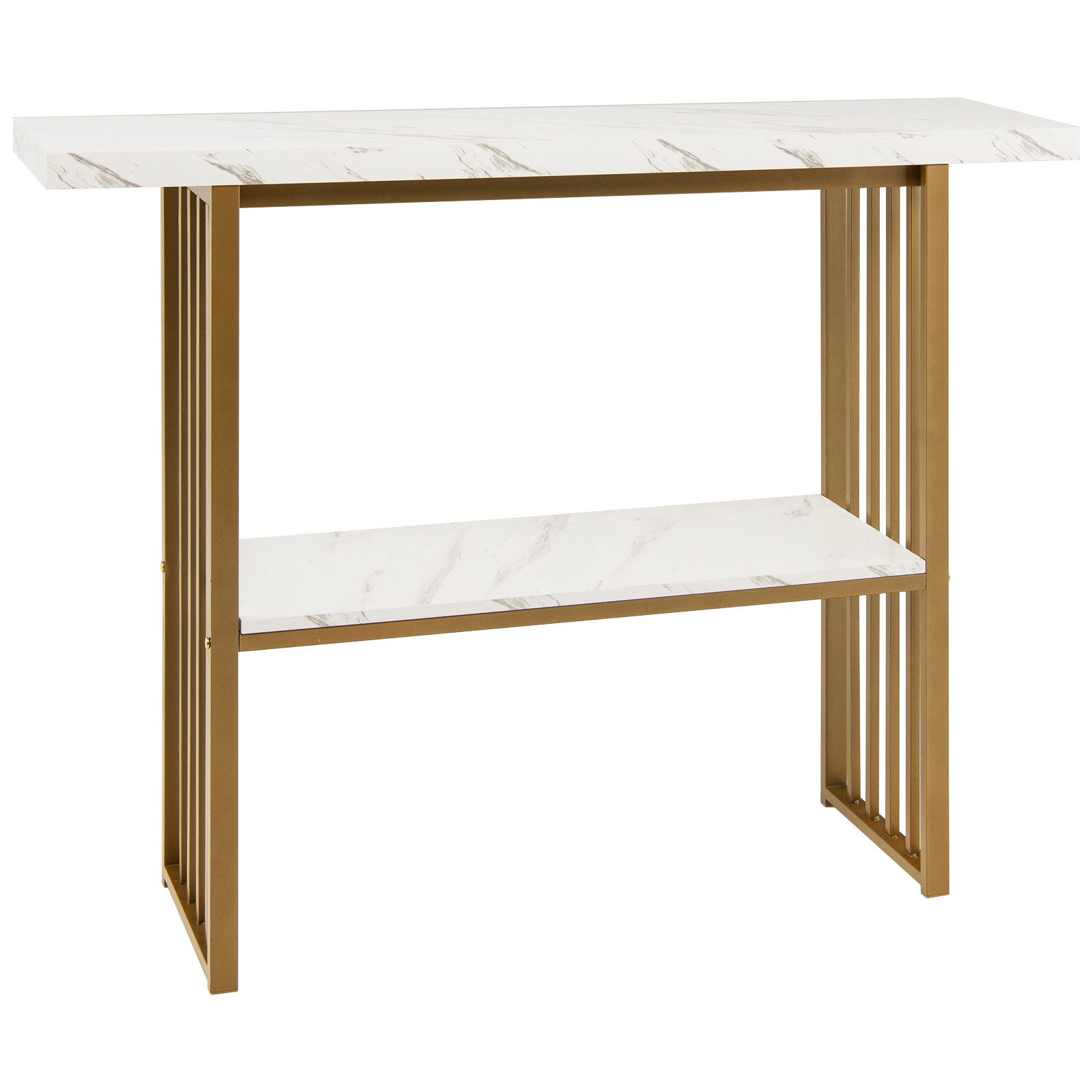 COSTWAY Konsolentisch, Marmor, schmal, mit 2 Ablagen&Metallrahmen, gold, 12 günstig online kaufen