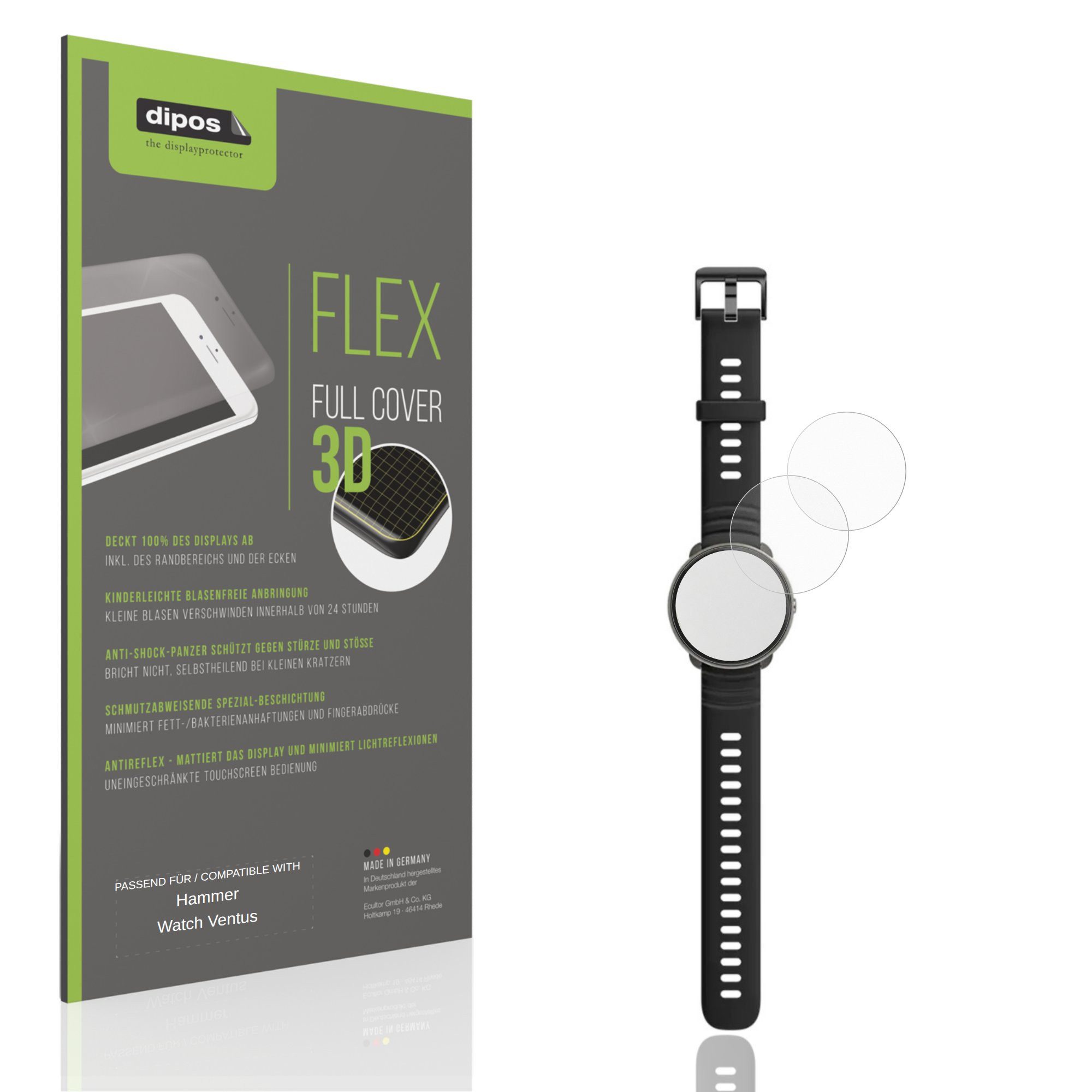 dipos Displayschutzfolie Schutzfolie für Hammer Watch Ventus, 2 Stück, Displayschutz Schutz Folie Made in Germany