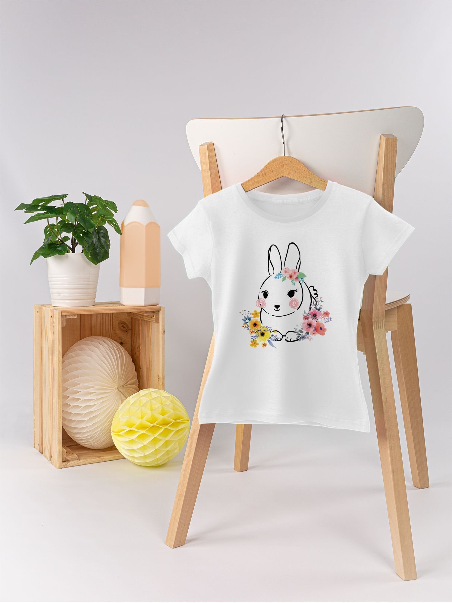 2 Weiß Geschenk Hase Ostern T-Shirt Blumen - Shirtracer