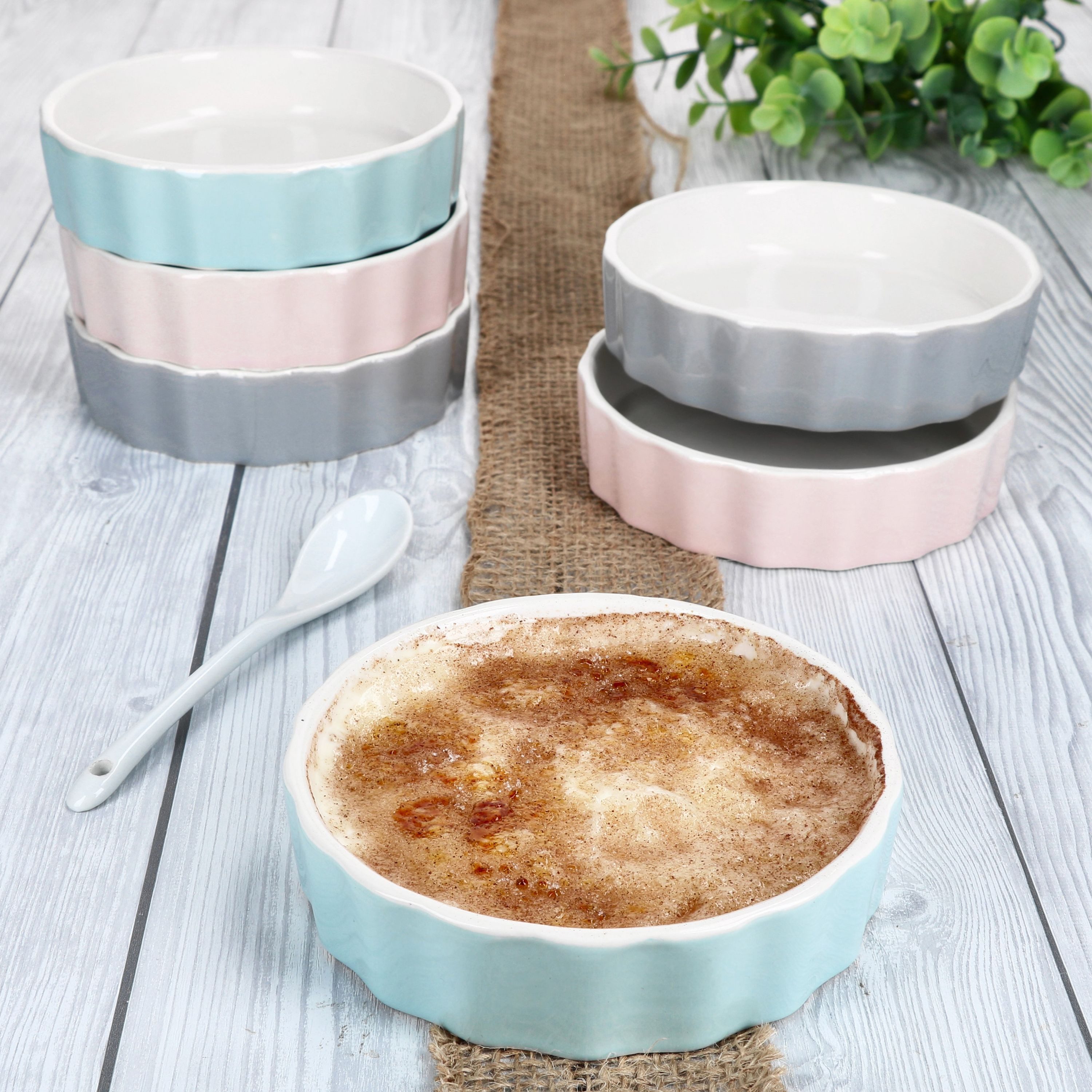 MamboCat Auflaufform 6er Set Crème Brûlée-Förmchen Emilia rosa mint grau Schälchen, Porzellan – Bild 5 von 5
