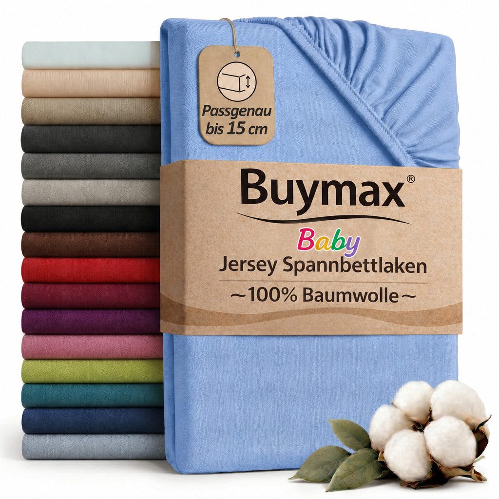 Buymax Spannbettlaken Babybett Kinderbett 60x120cm 70x140cm, Jersey 100% Baumwolle, Gummizug: Rundumgummi, (1 Stück), bis 15 cm Matratzenhöhe, weich, atmungsaktiv, hautfreundlich