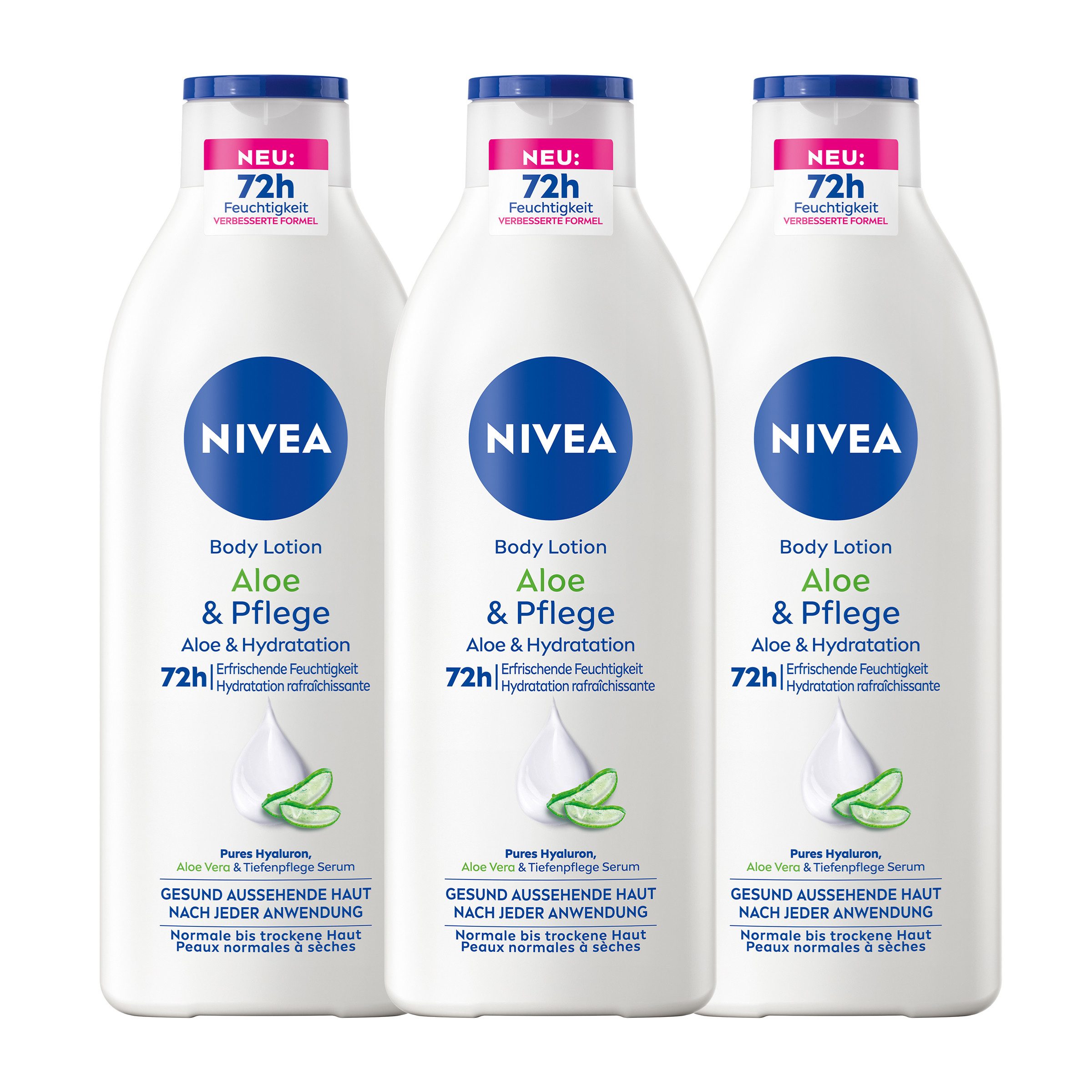 Nivea Körperlotion Body Aloe & Pflege 3 x 400ml Hyaluron, Aloe Vera & Tiefenpflege Packung, 3-tlg., Aloe Vera, Hyaluron, Tiefenpflege Serum