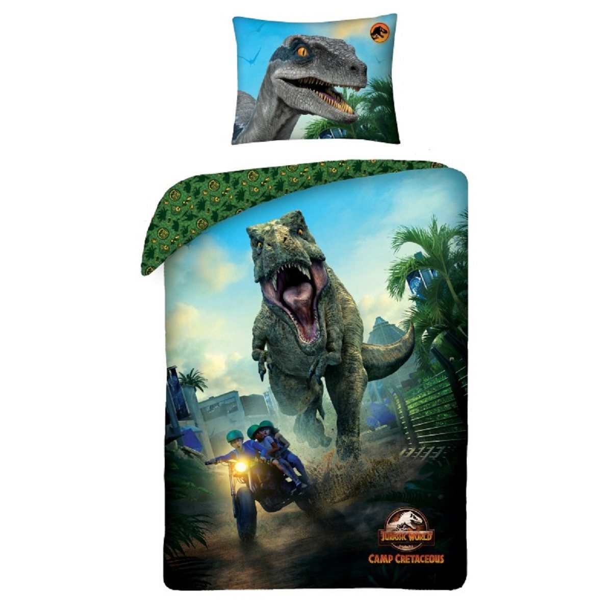 Jurassic World Bettwäsche Set Baumwolle Bettdeckenbezug 140 × 200 cm mit 70 × 90 cm Kissenbezug, 2 teilig