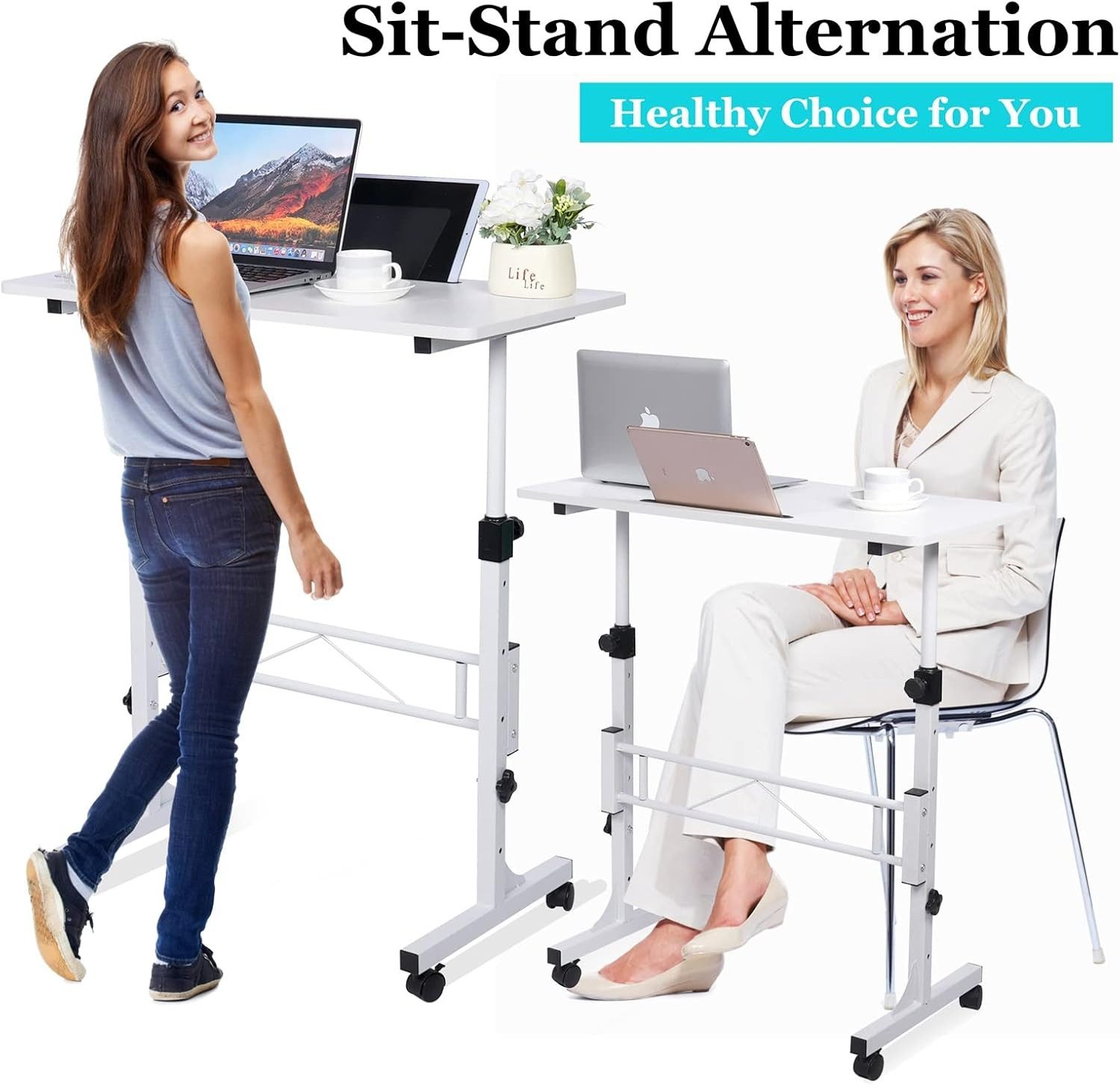 JEOBEST Computertisch Höhenverstellbarer Schreibtisch 80 x 40 x (74-110)cm, Ergonomischer Steh-Sitz Tisch Computertisch für Heimbüro – Bild 4 von 5