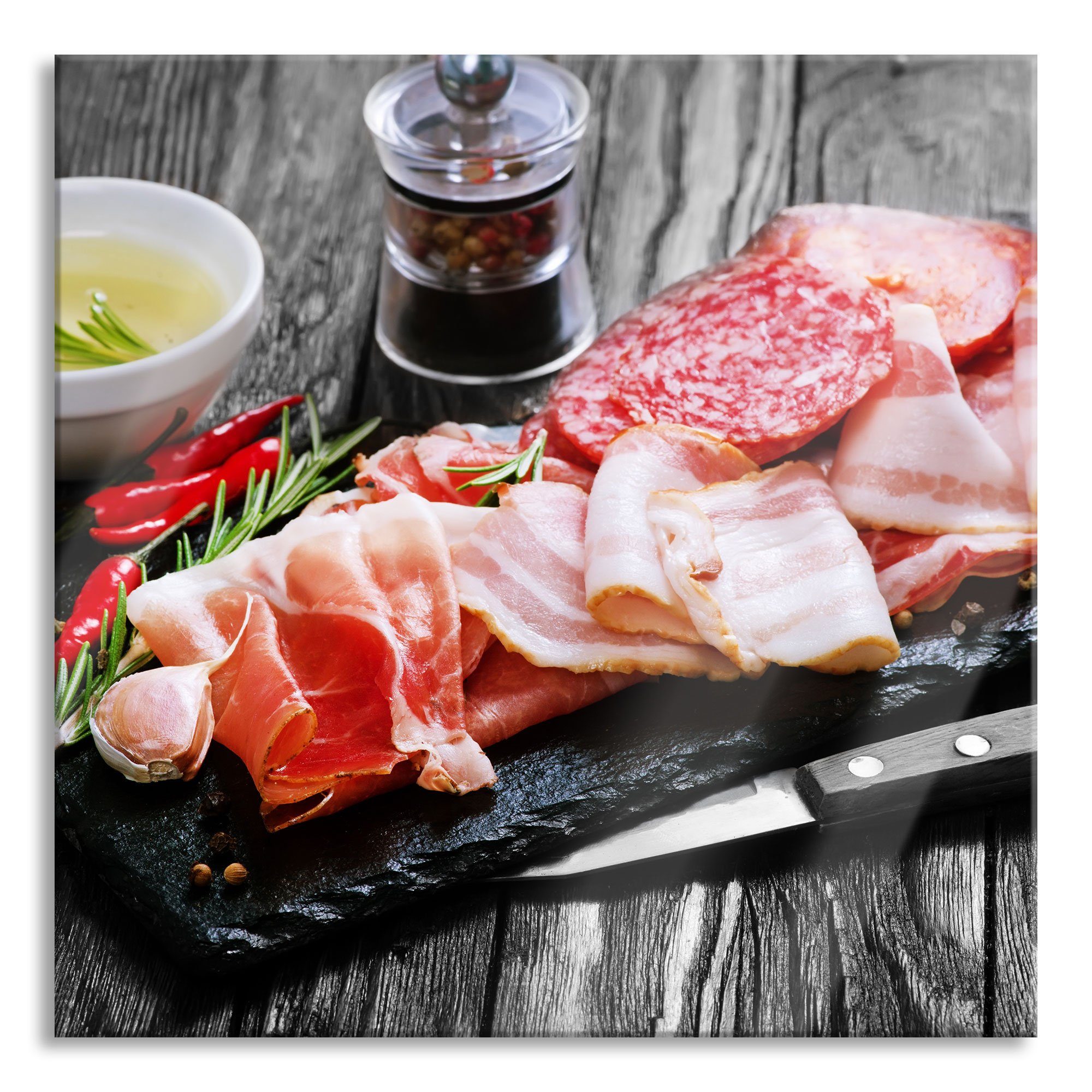 Glasbild Antipasti Wurstsorten