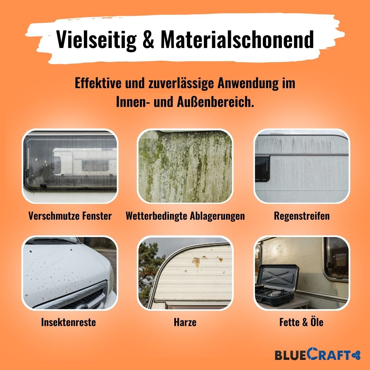 BlueCraft Caravan Reiniger für Wohnmobil & Wohnwagen - extra Premium Konzentrat Auto-Reinigungsmittel (1x 5 L Caravanreiniger für bis zu 105 L Anwendungslösung hoch effektiv gegen Regenstreifen & Schmutz - für Acryl- & Plexiglas)