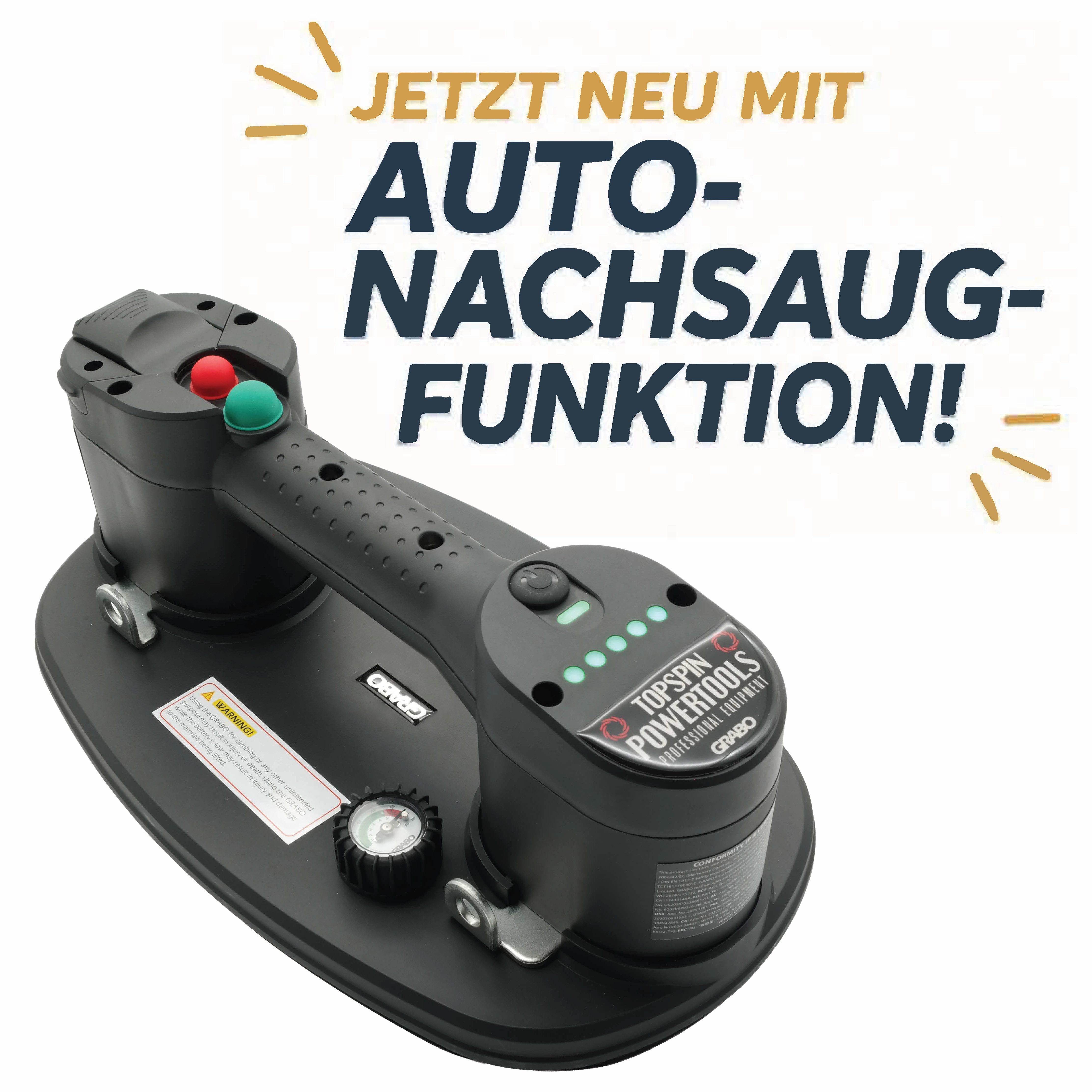 GRABO Saugheber GRABO Plus V2-Neue Version des Akku Vakuum Saugheber., max. 120 kg Traglast, -], mit automatischen Nachsaugen – Bild 5 von 5